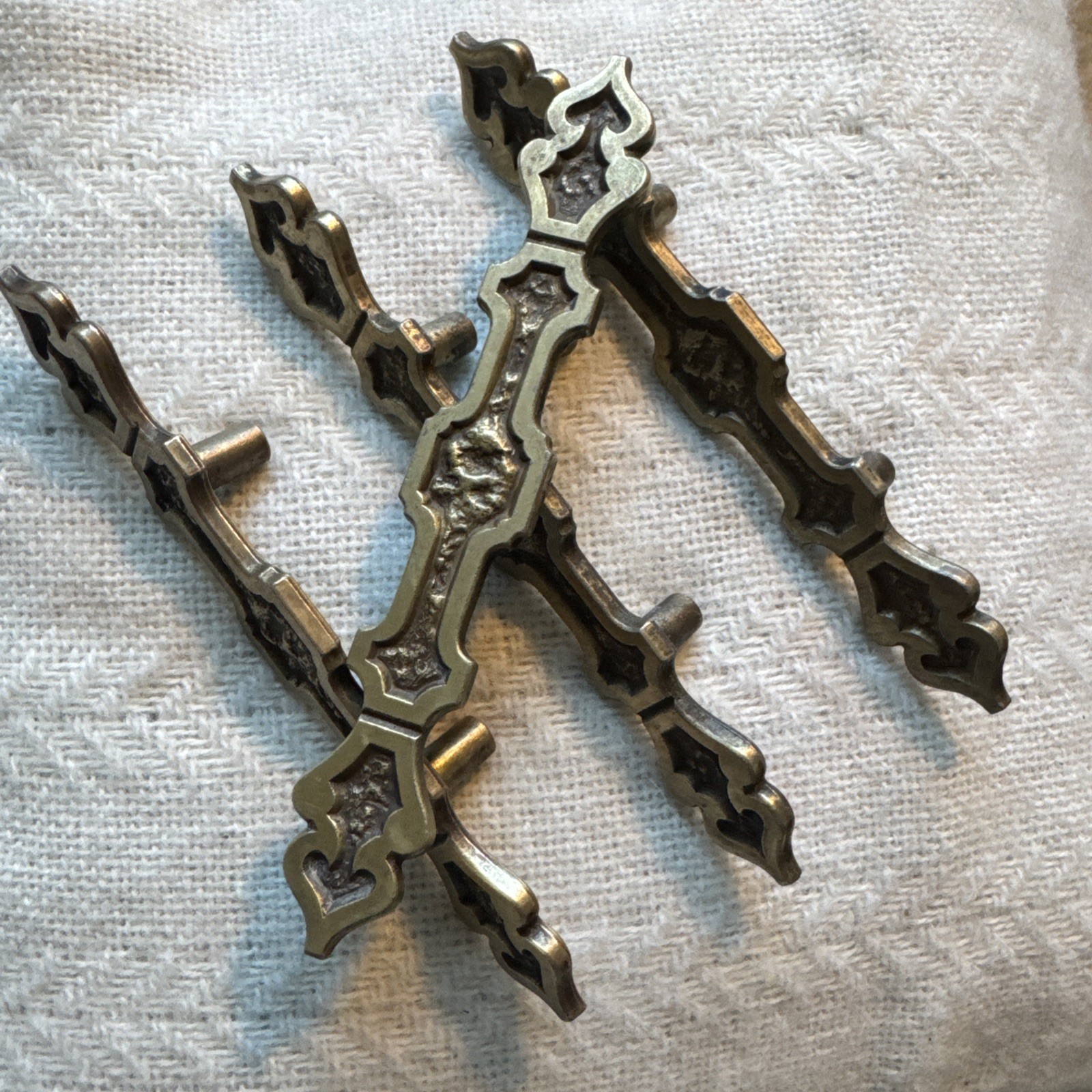 4 Antique Drawer Pull Handles (3″ Center) Brutalist Aged Vtg Hardware #578