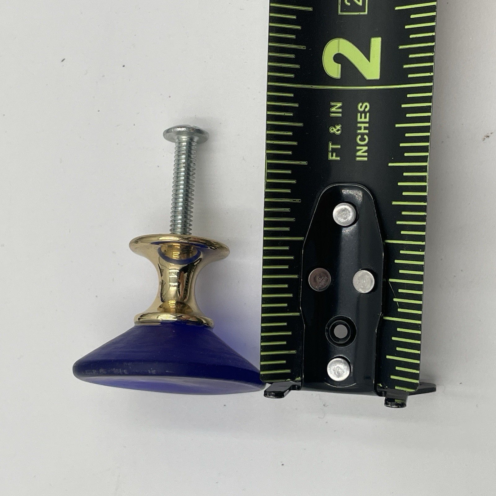 Cobalt Blue Frosted Glass & Brass Deco Cone Knob Drawer Pull 1-3/8 Laurey (45)