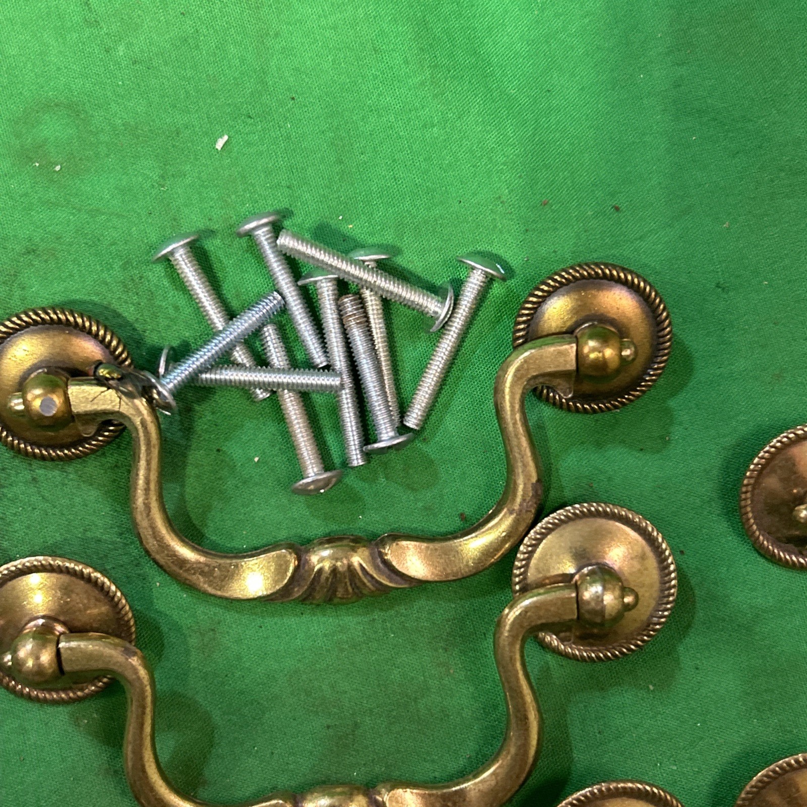 Five (5) Vintage Brass Drop Bail Pull Handle Drawer 3.5” Center