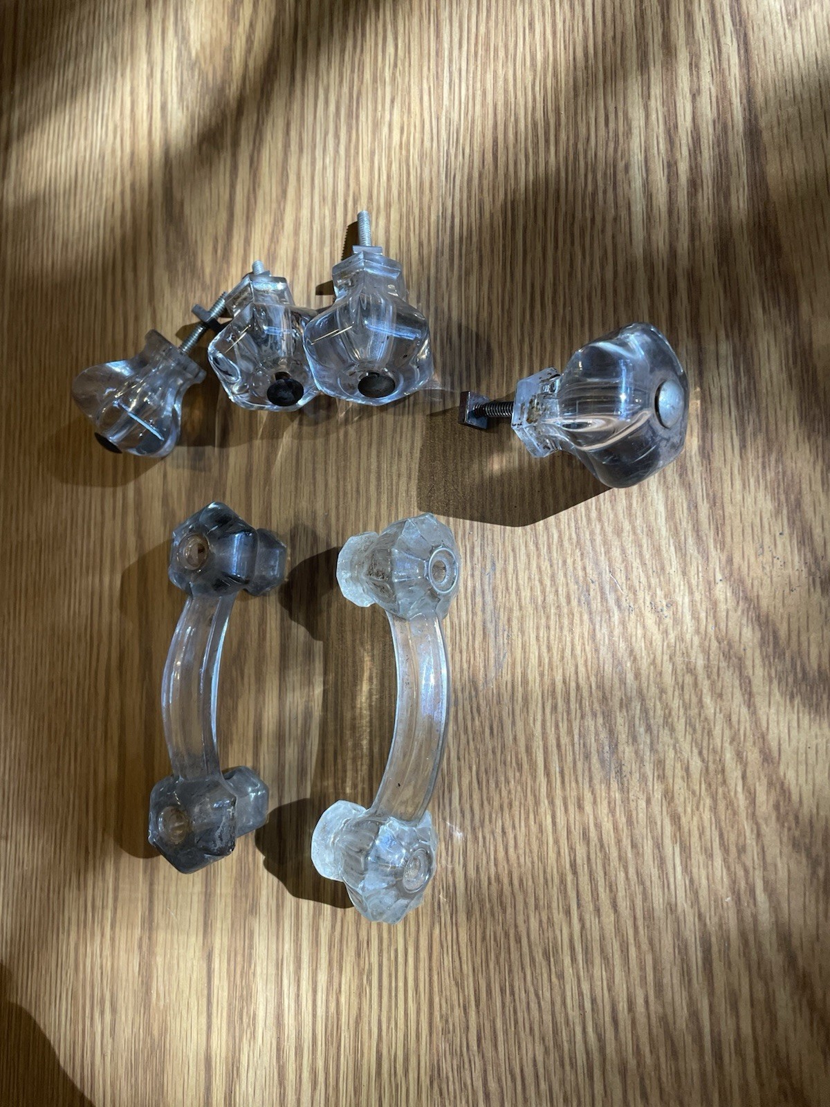 VINTAGE Set Of 6 CLEAR GLASS CABINET PULLS Salvage Hardware Reclaimed