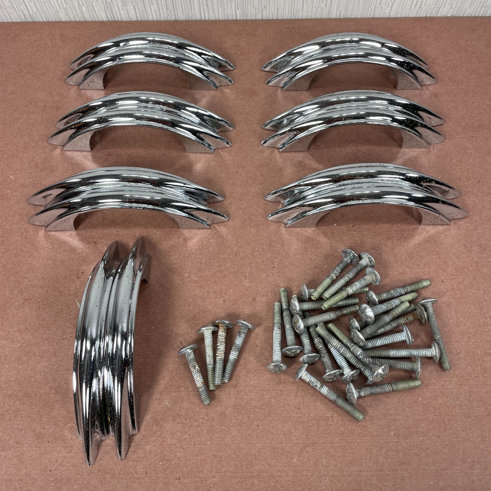 2 Vintage Chrome Plated Cabinet Pulls ( Similar to Youngstown & Amerock E311 )