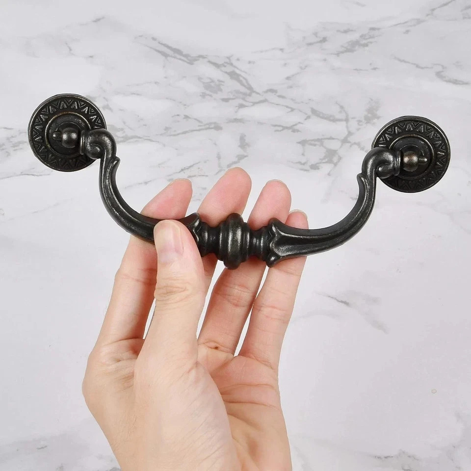 6 Pack Drawer Pulls Handles 5.5″ Hole Center Vintage Antique Black Kitchen