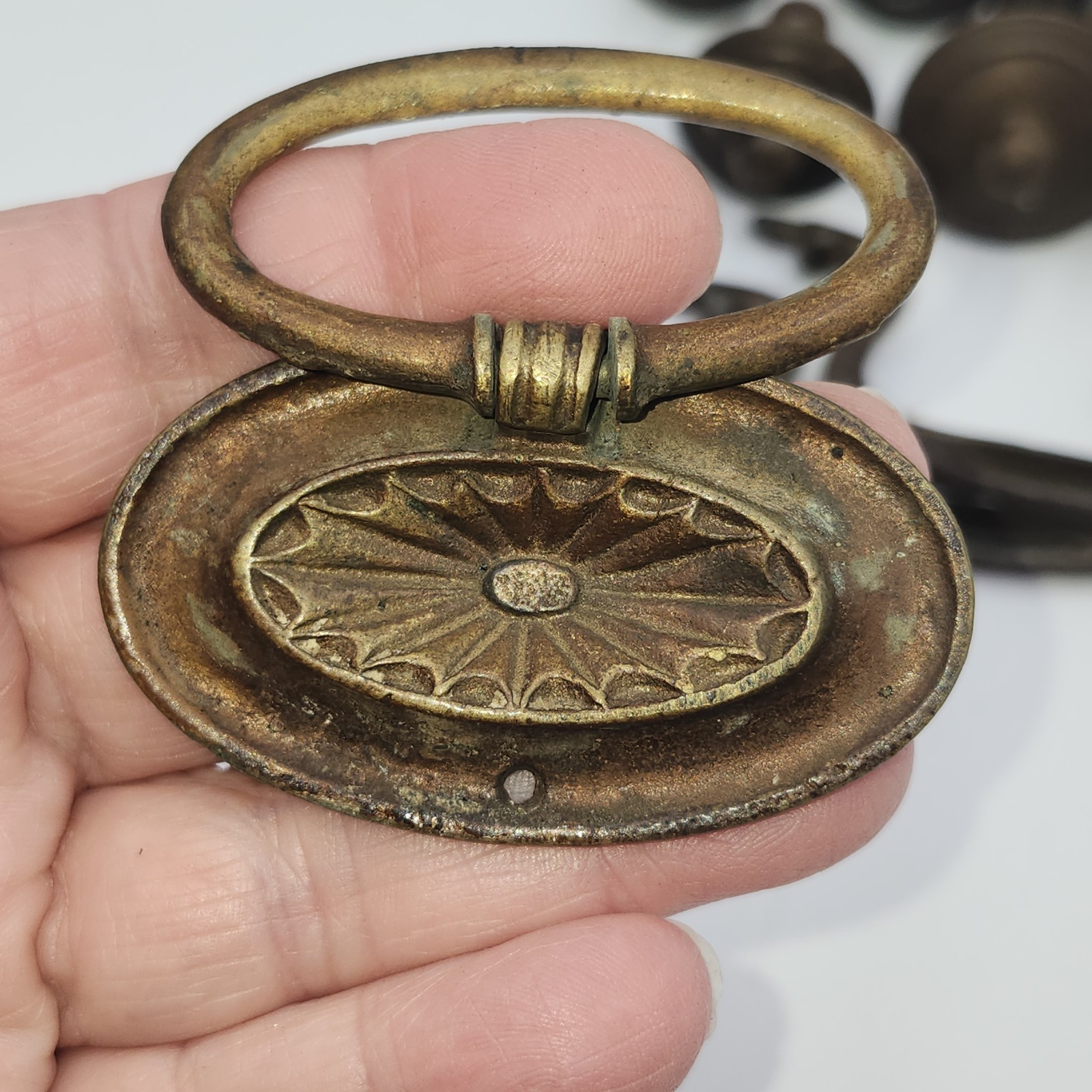 Antique Regency style Metal desk Drawer Pulls Handles bail drop lot sunburst