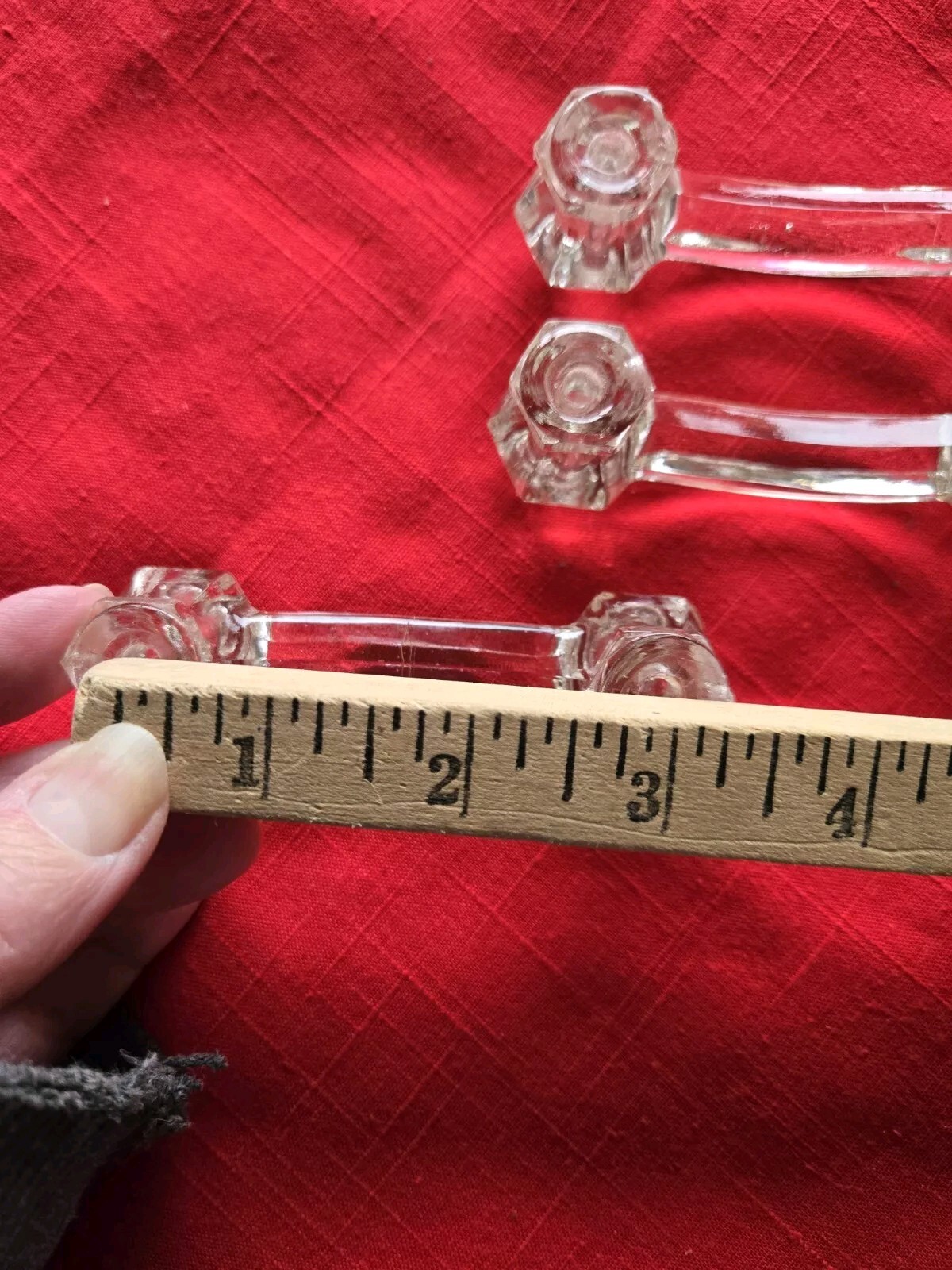 3 Vintage CLEAR GLASS 4” HANDLES With 3” Hole Spread Cabinet Drawer Pulls Knobs