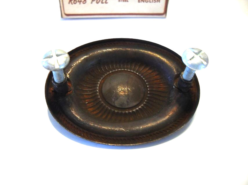 Vintage Nos Oval Antique English Brass Door Drawer Drop Bale Pull Handle