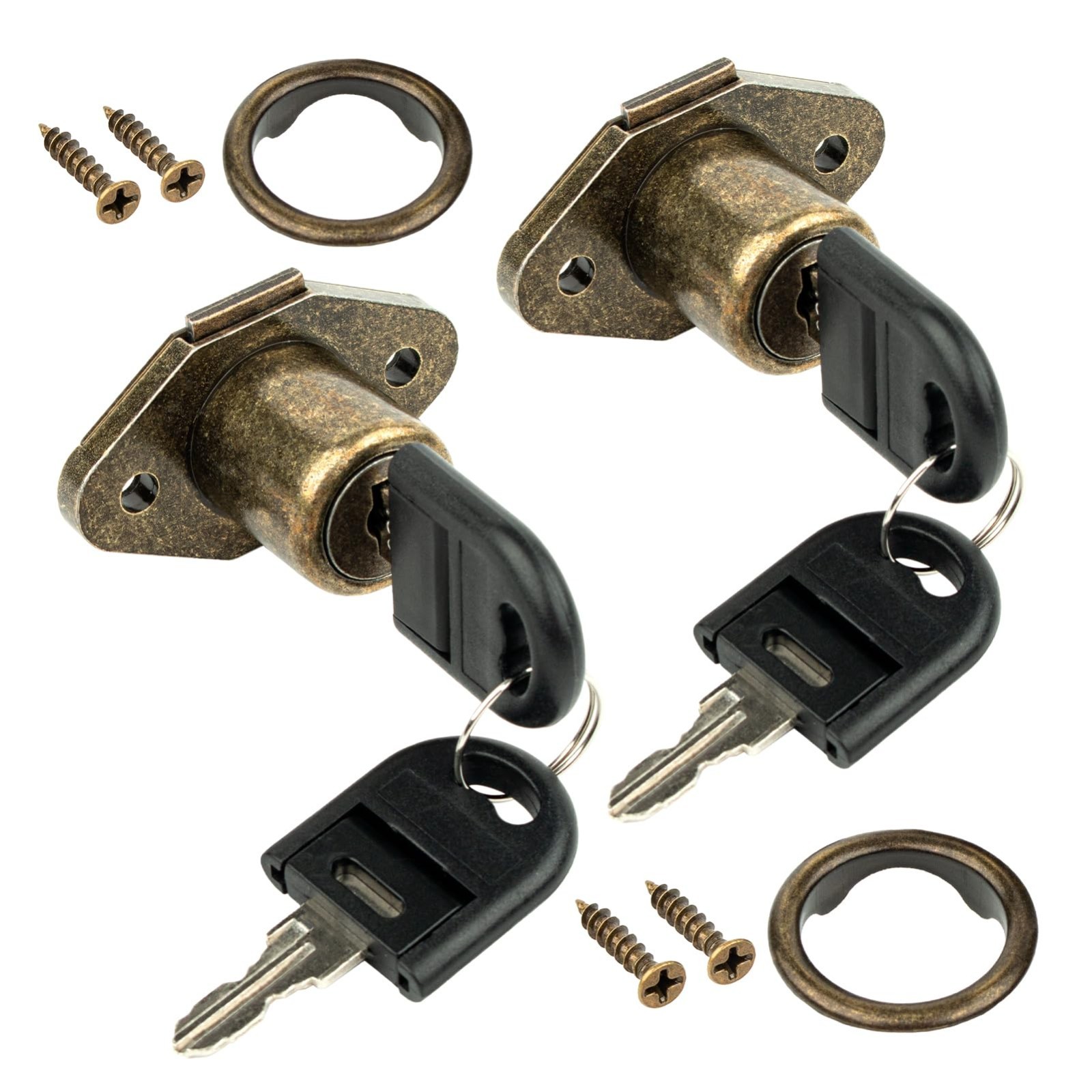 2 Pack Antique Bronze Drawer Locks with Keys – Secure Cabinet & Desk Lock Replac