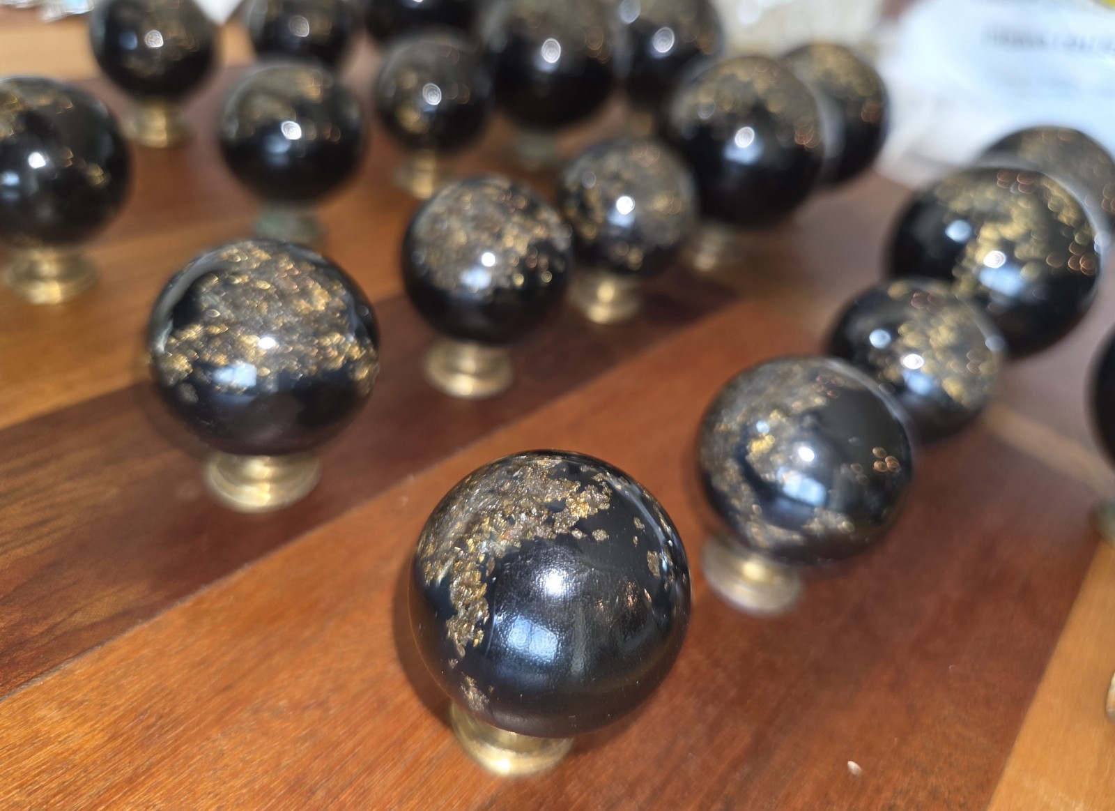 Vintage Ruth Richmond Lucite Brass Black Gold Fleck Drawer Cabinet Pull Lot MCM