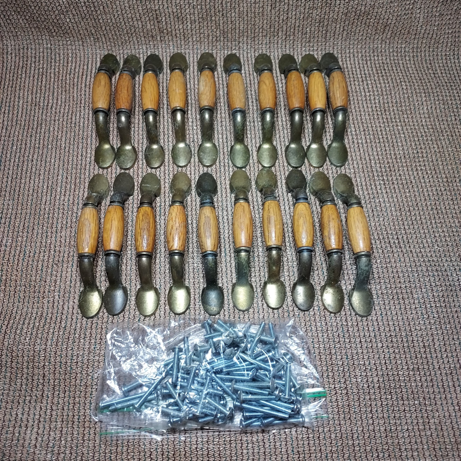 20 Vintage Wood & Brass Drawer Cabinet Bin Handles/Pulls