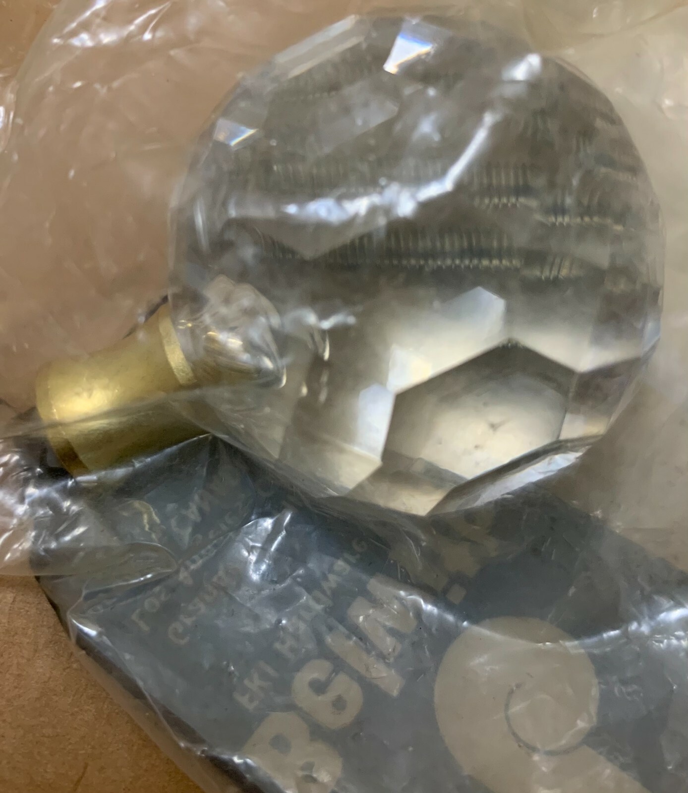 Vintage Belwith Crystal Acrylic Drawer knob faceted round clear brass sealed