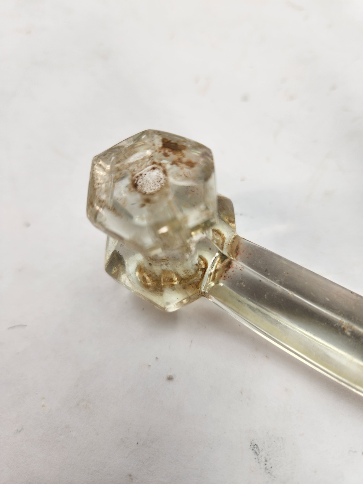 Antique Clear Glass Drawer Pull 3” OC Hexagon 6 Point Cabinet Knob 4.25”