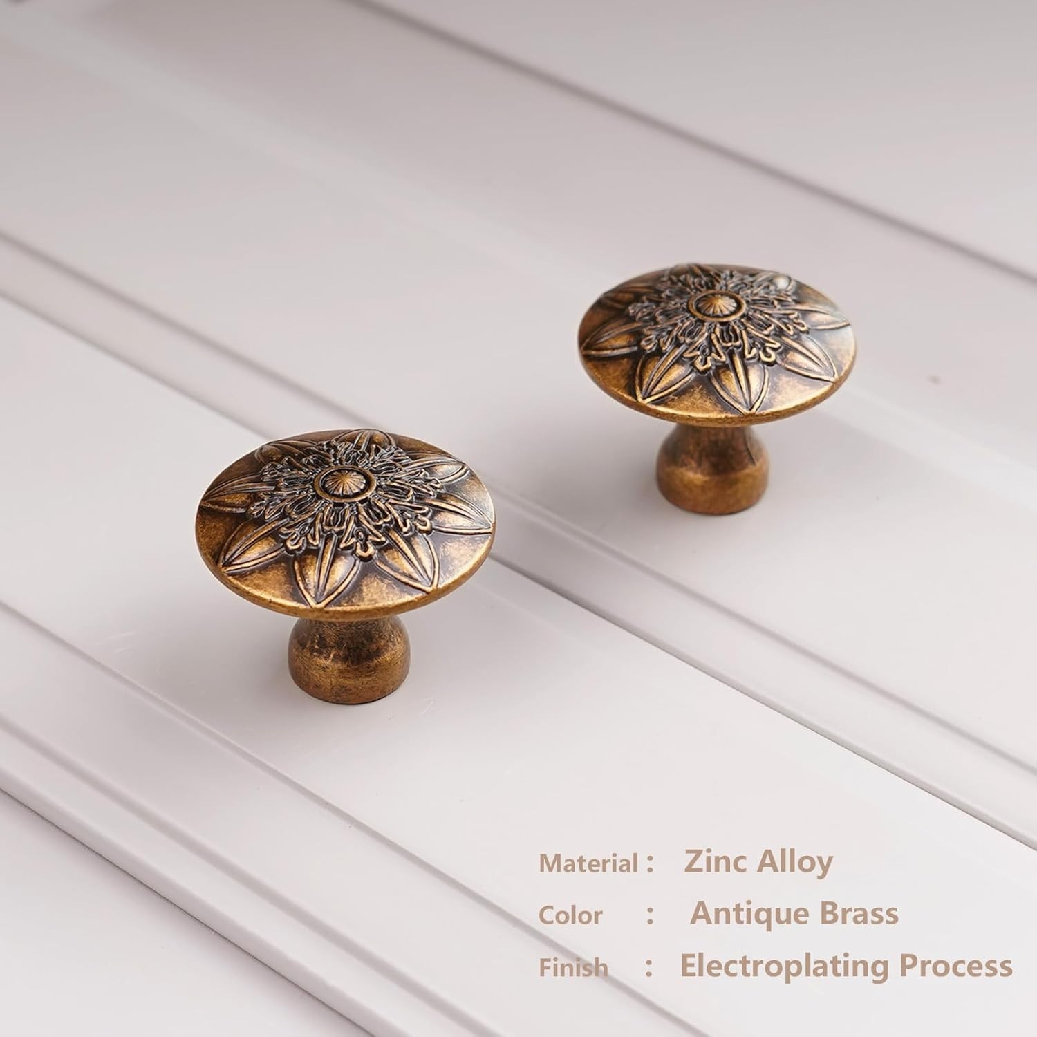 Vintage Antique Brass Knob Set, Floral Design – 10 Pack for Cabinets & Drawers