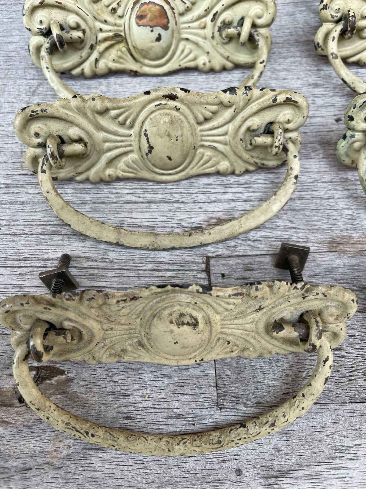 🔥 8 • Antique Art Deco Japanned Steel Dresser Drawer Bail Pull Handles Cabinet