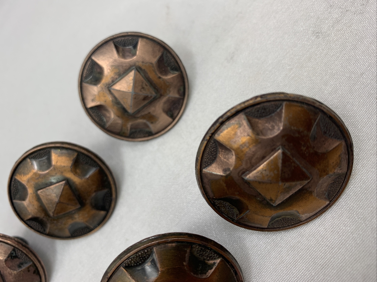Lot of 10 Vintage Copper Metal Drawer Pull Knobs Geometric Made in Japan