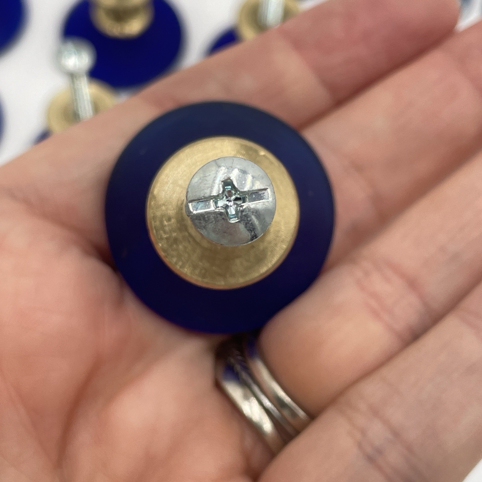 Cobalt Blue Frosted Glass & Brass Deco Cone Knob Drawer Pull 1-3/8 Laurey (45)