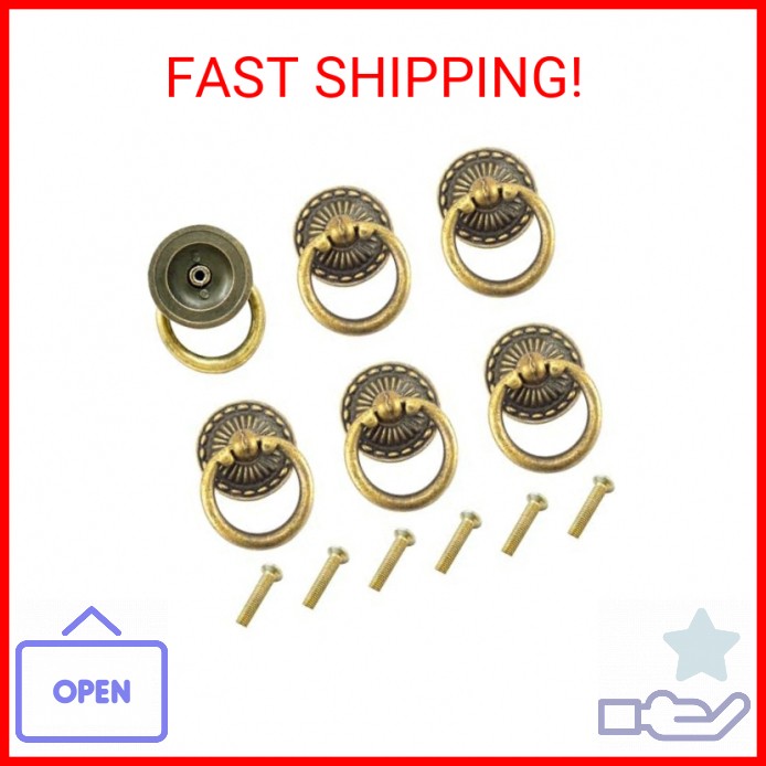 Chris.W 6pcs Vintage Bronze Drop Ring Knobs Pulls Handles for Dresser Drawer Ant