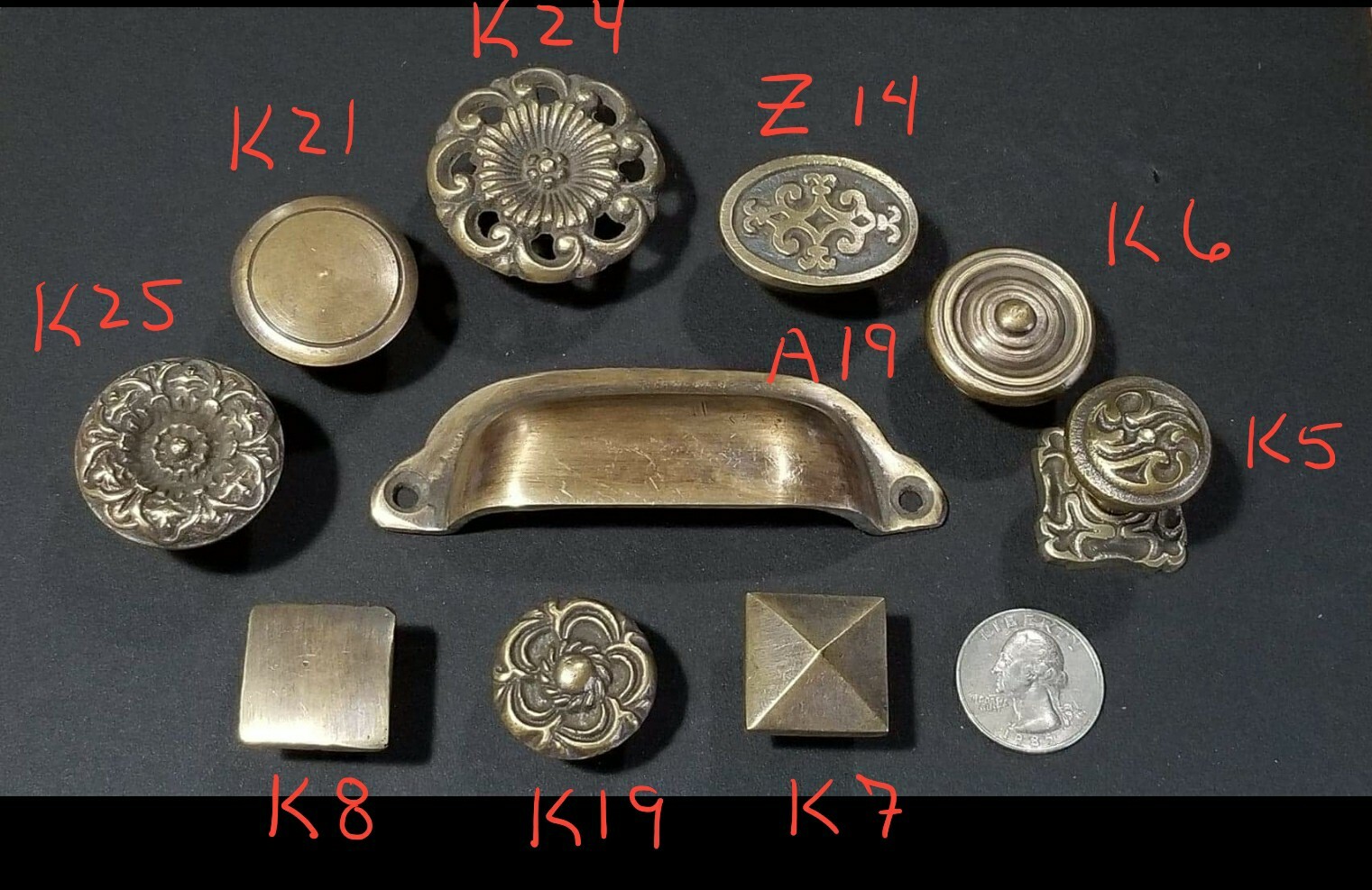 4 Ant Style Solid Brass Apothecary Cup Drawer Bin Pull Handles 3-3/8″ cntrs #A19