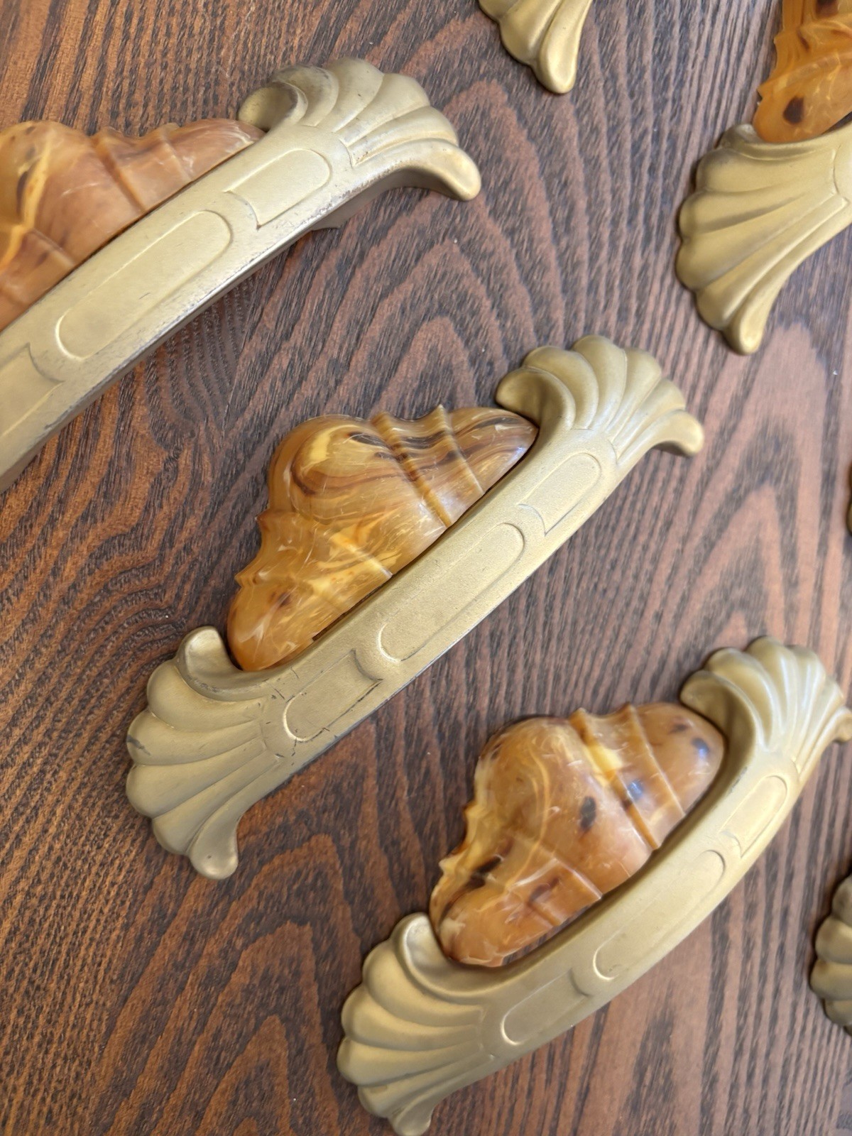 Set 7 Vintage Art Deco Bakelite Drawer Pulls Hardware Waterfall Style Furniture
