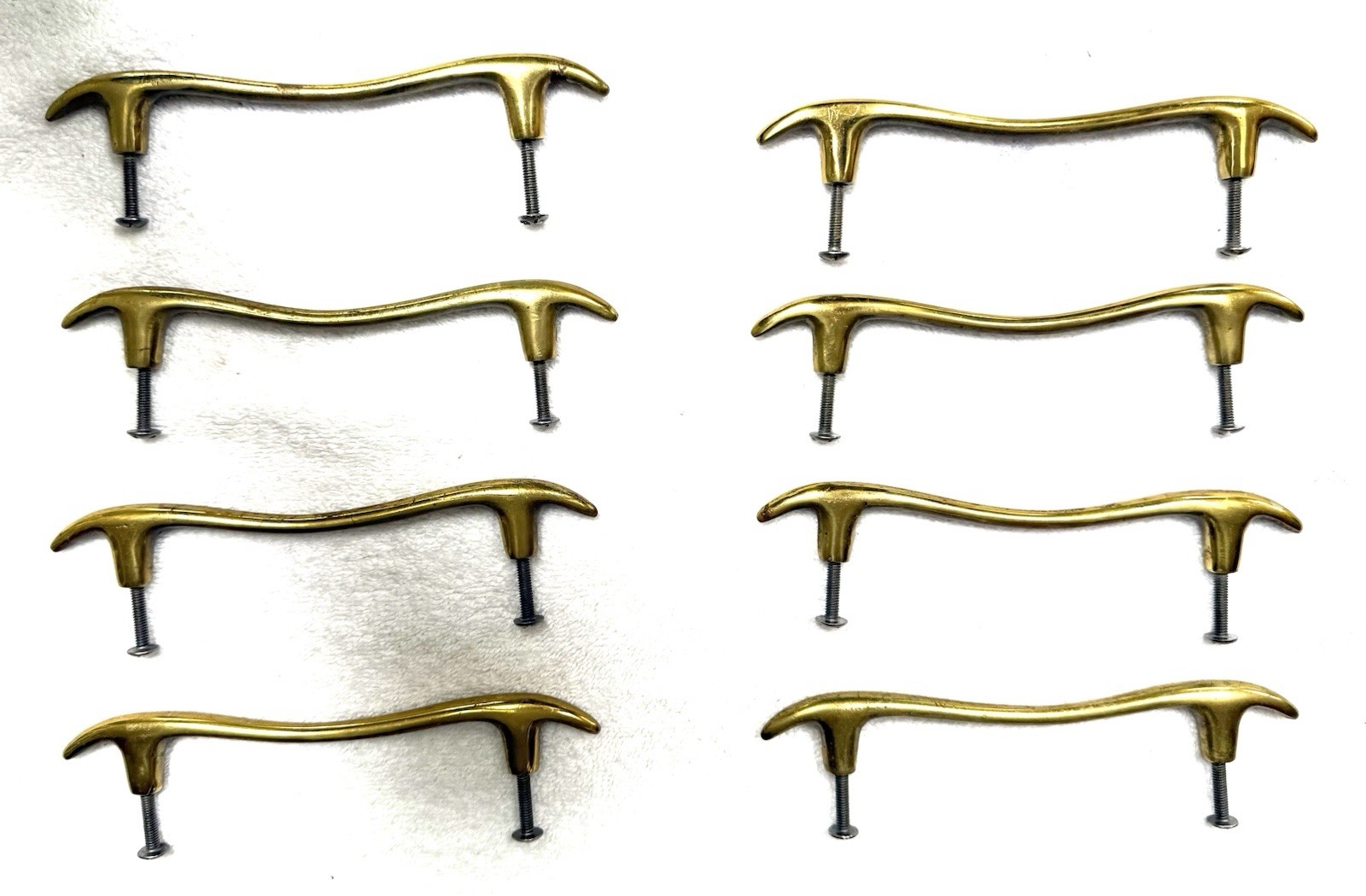 SET OF 8 MID CENTURY DRAWER PULLS HANDLES BRASS DREXEL (?) DRESSER MID-CENTURY