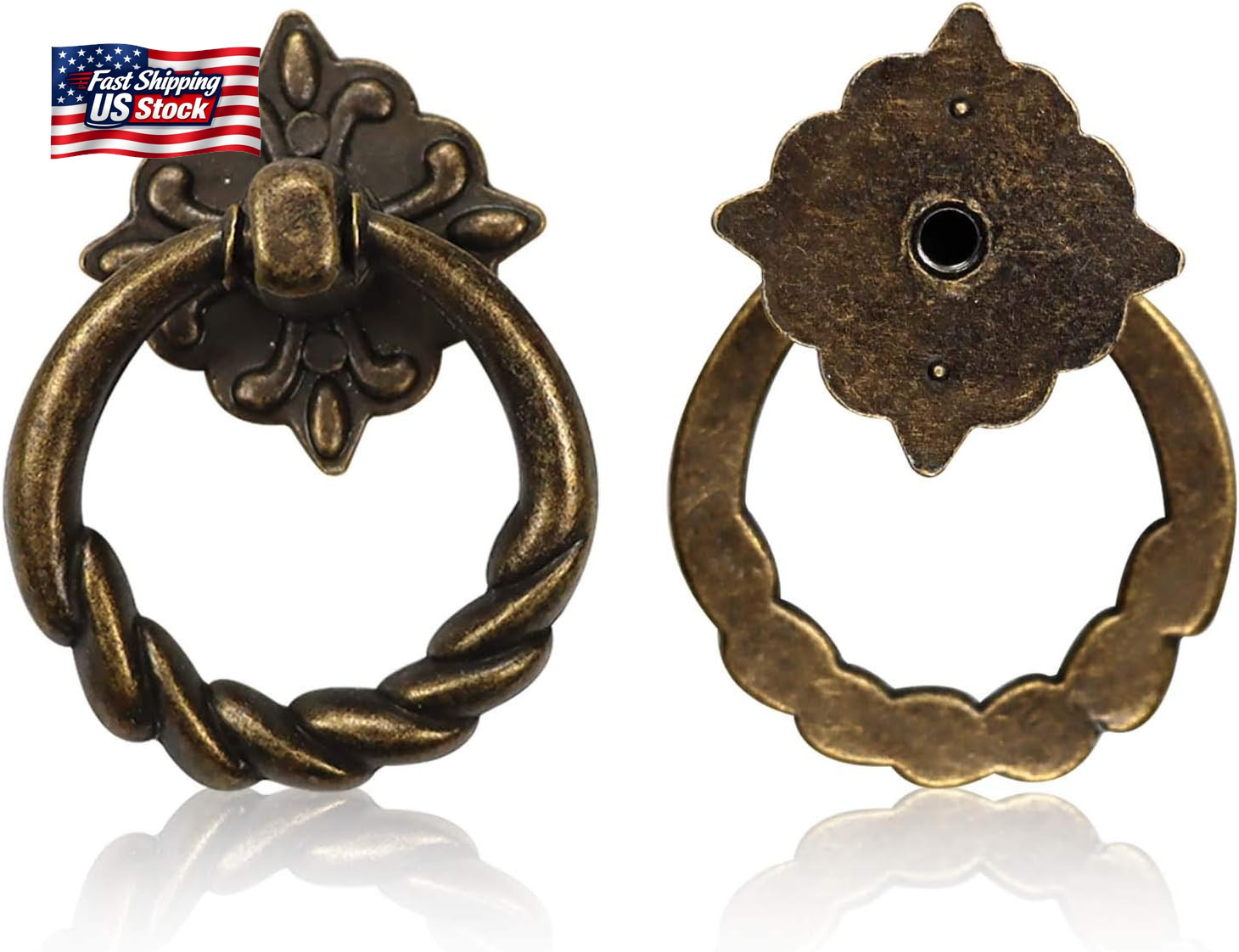 Chris.W 6Pcs Vintage Bronze Drop Ring Knobs Pulls Handles for Dresser Drawer Ant