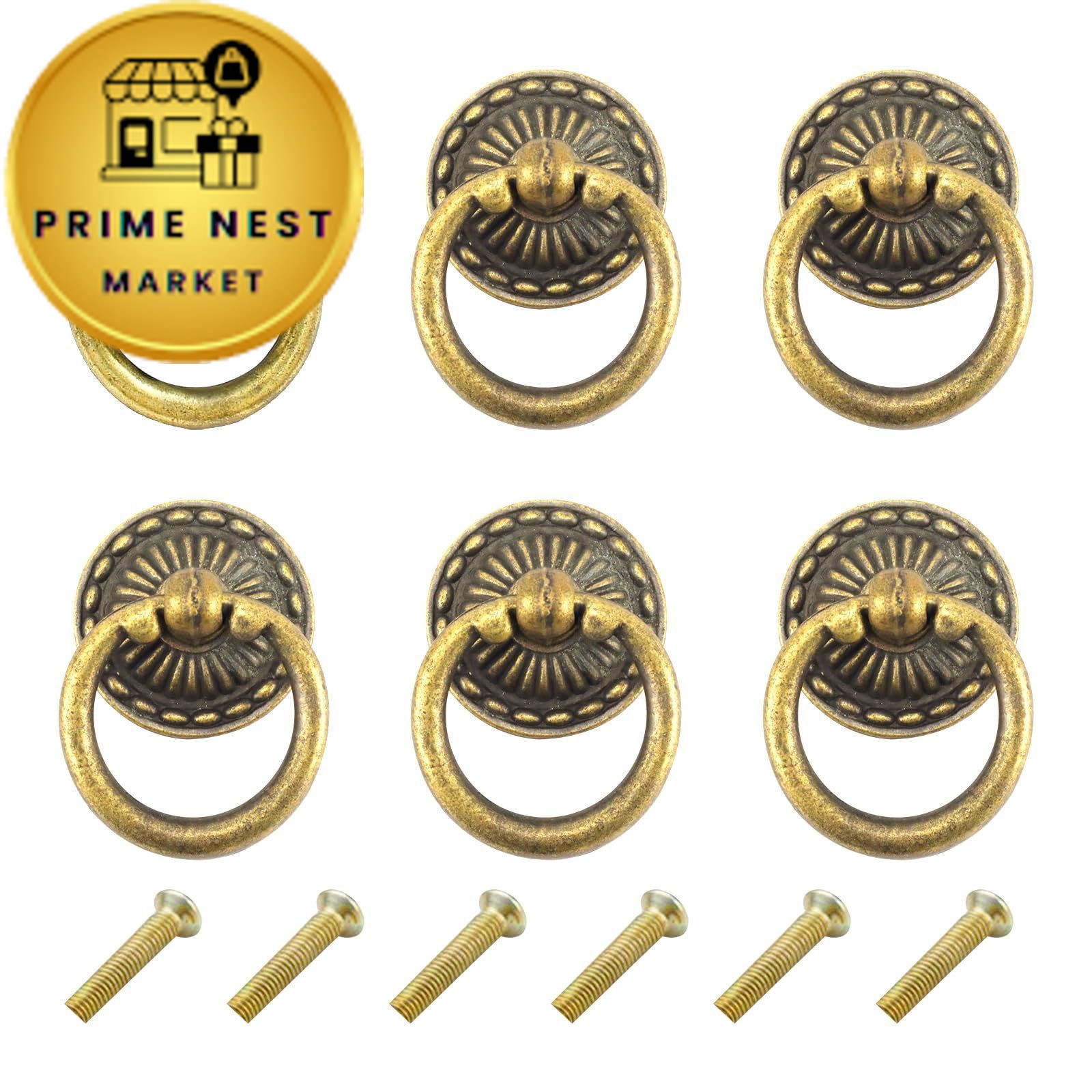 Chris.W 6pcs Vintage Bronze Drop Ring Knobs Pulls Handles 1.25 inches,