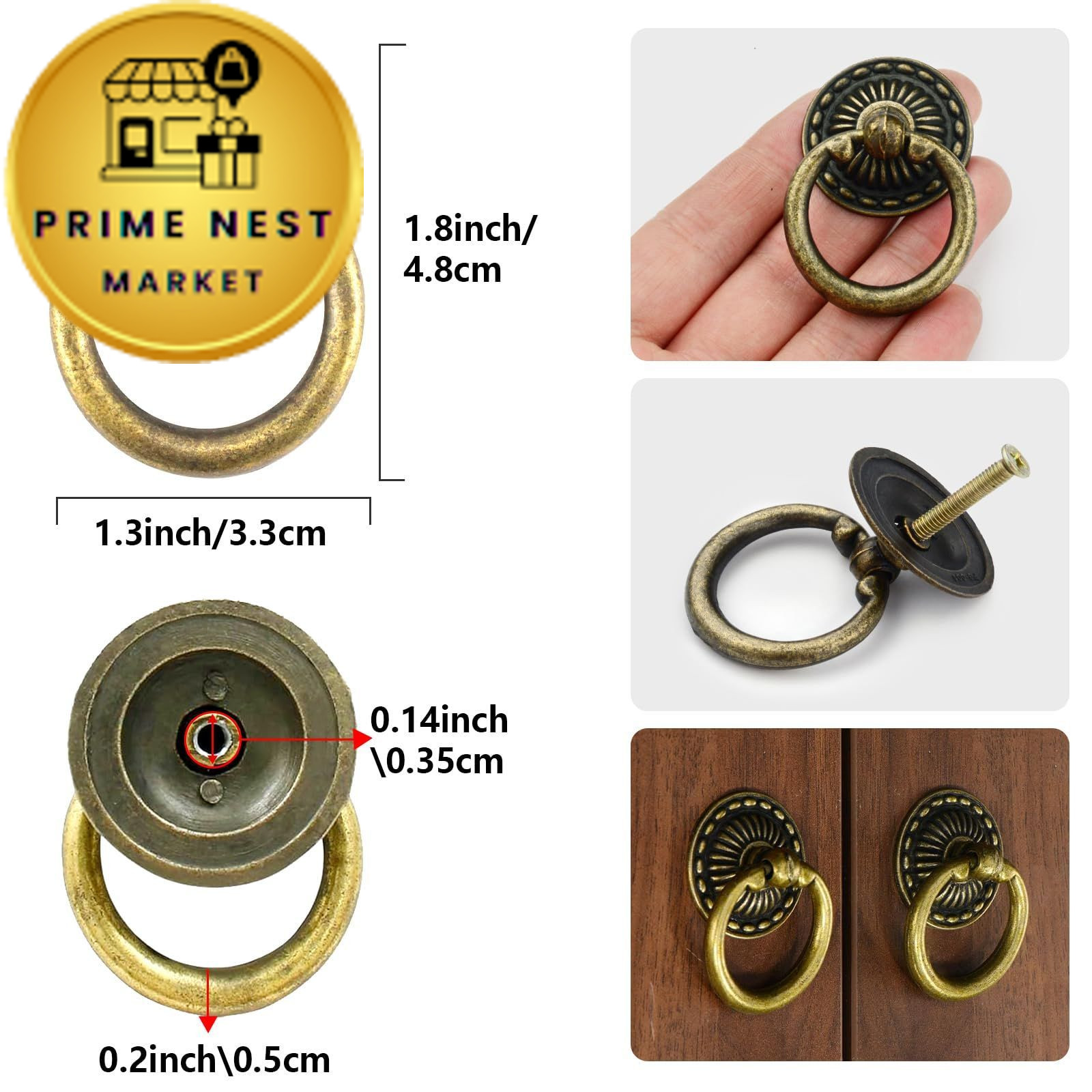 Chris.W 6pcs Vintage Bronze Drop Ring Knobs Pulls Handles 1.25 inches,