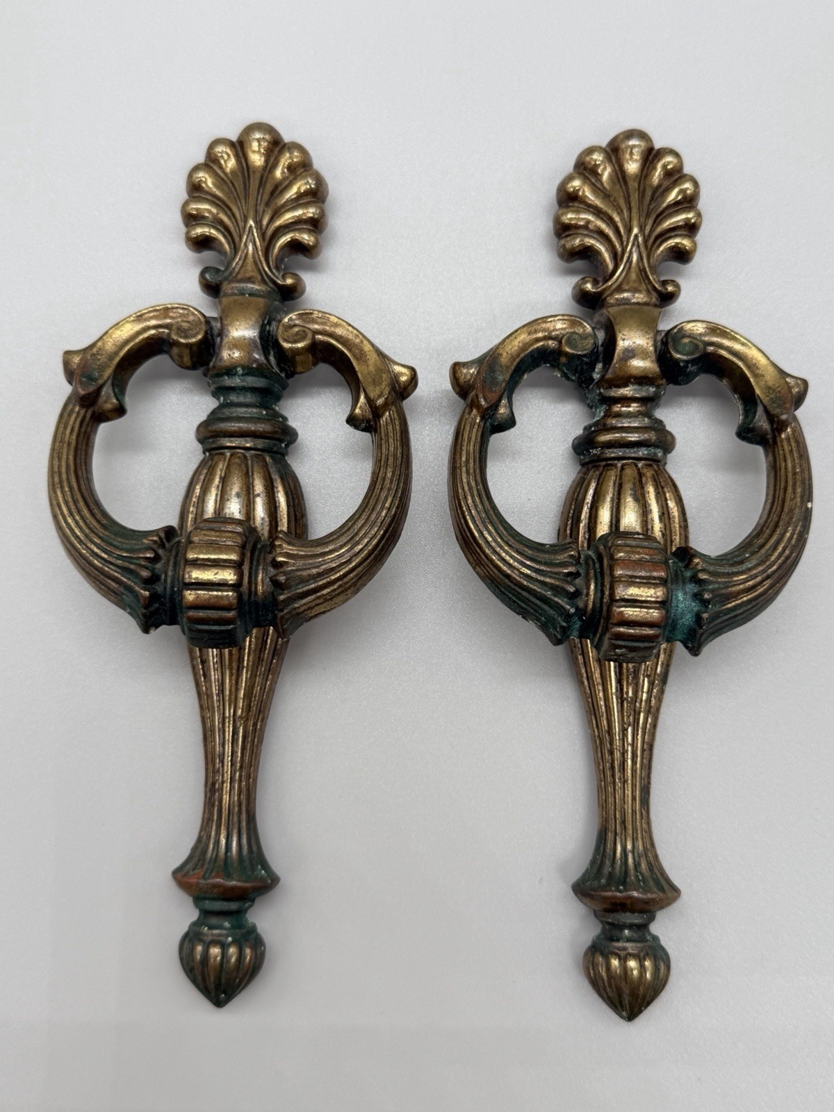 VTG Keeler Brass Co 7″ Drop Ring Pulls French Provincial Hardware 5″ C-C Pair