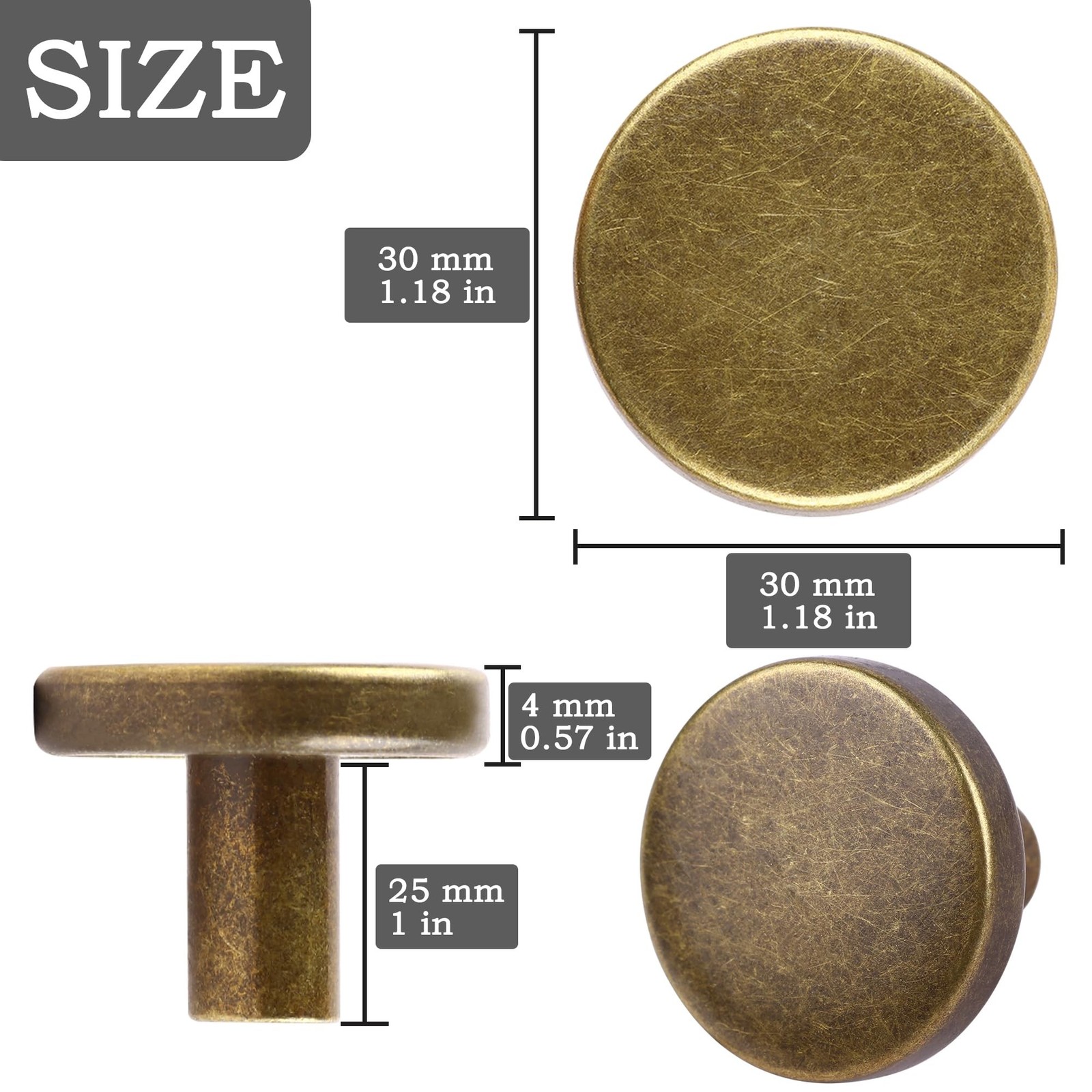 8 Pcs Brass Round Antique Zinc Alloy Kitchen Cabinet Window Knobs Cupboard Do…