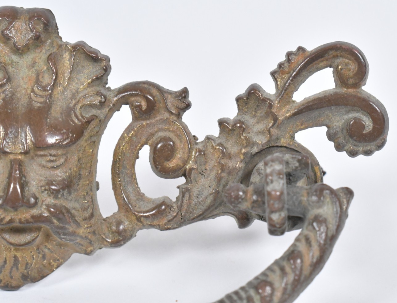 Antique Ornate Brass Drawer Handle Mythological Figure God Face Poseidon Neptune