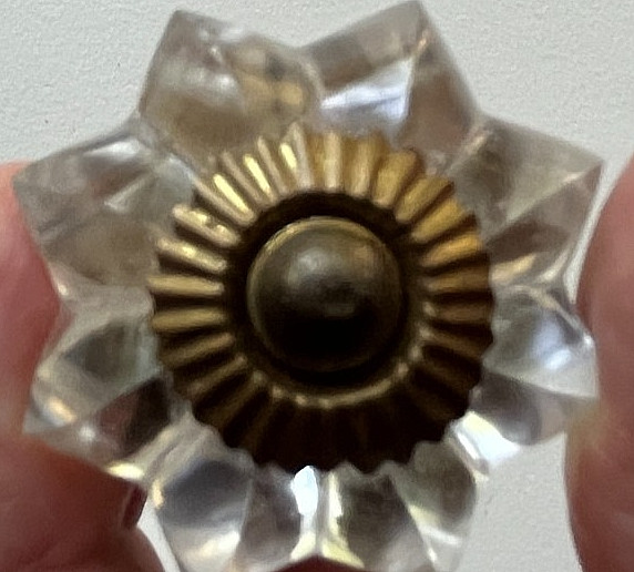 10 Vintage Brass floral Cut Glass Drawer Knob Handle Pulls