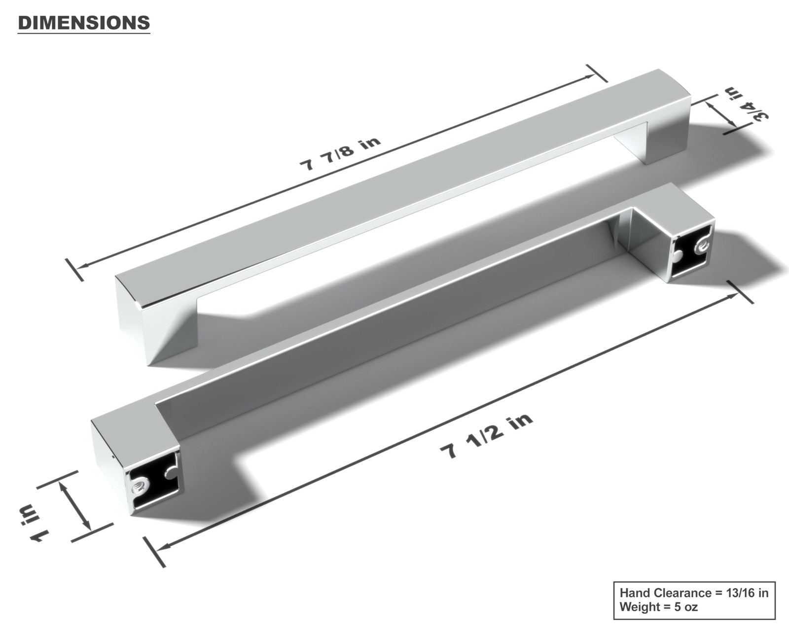 Monti Hardware 10 Pack Polished Chrome 7.5 Inch Hole Center Solid Metal Cabinet