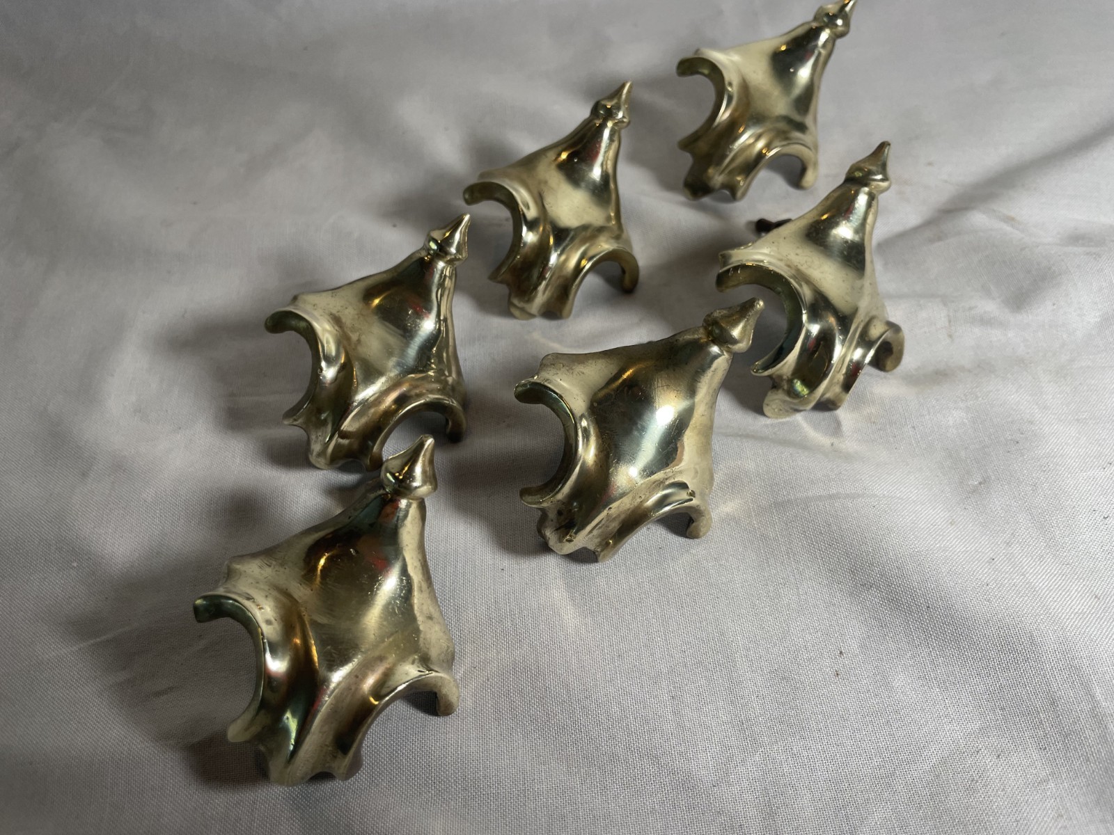 6 French Vintage drawer pulls center Handle Solid Brass