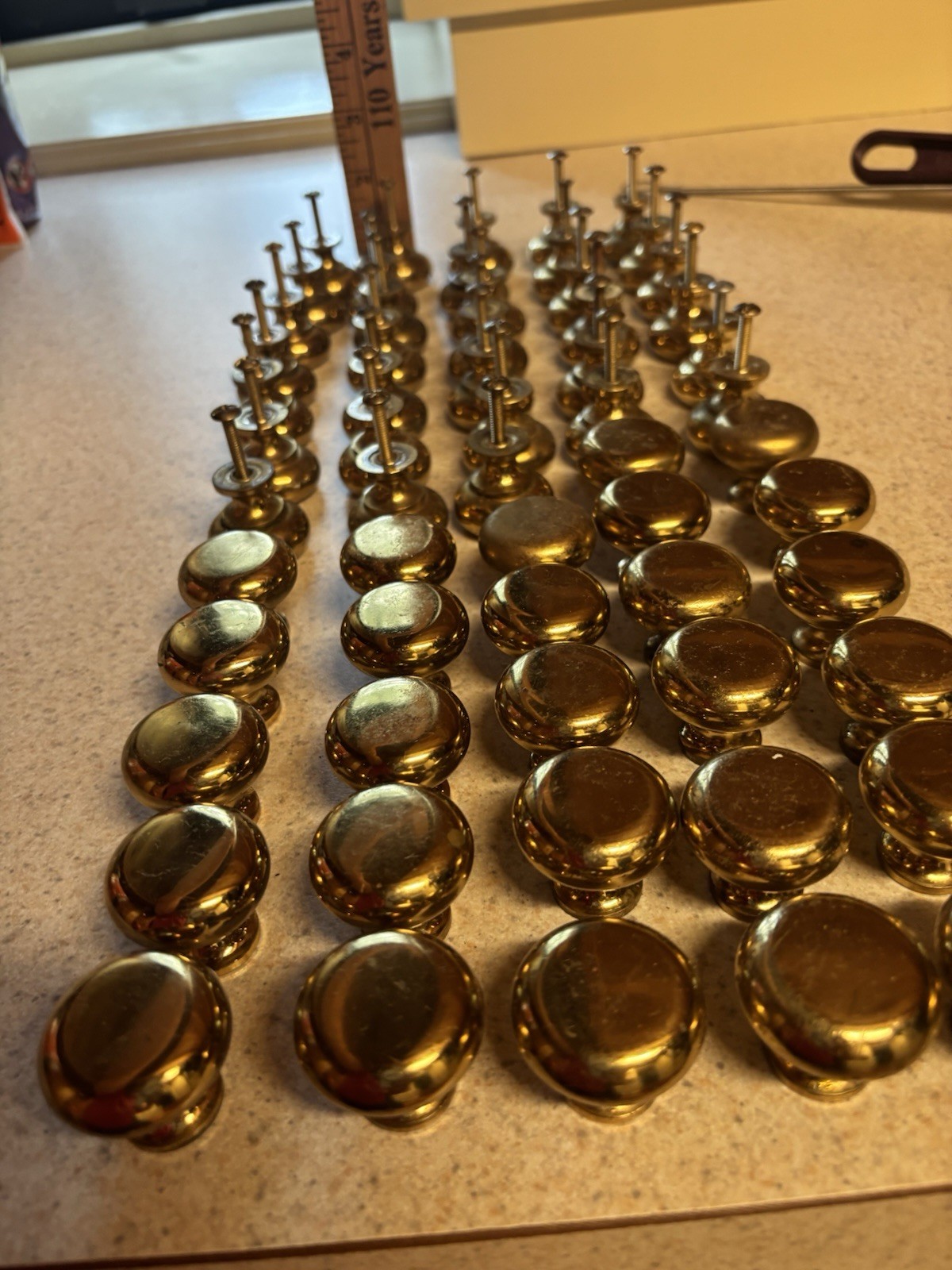 Polished Brass Round Mushroom Shaped Drawer Pulls Set Of 60