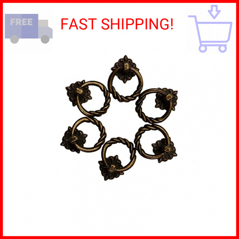 Chris.W 6pcs Vintage Bronze Drop Ring Knobs Pulls Handles for Dresser Drawer Ant