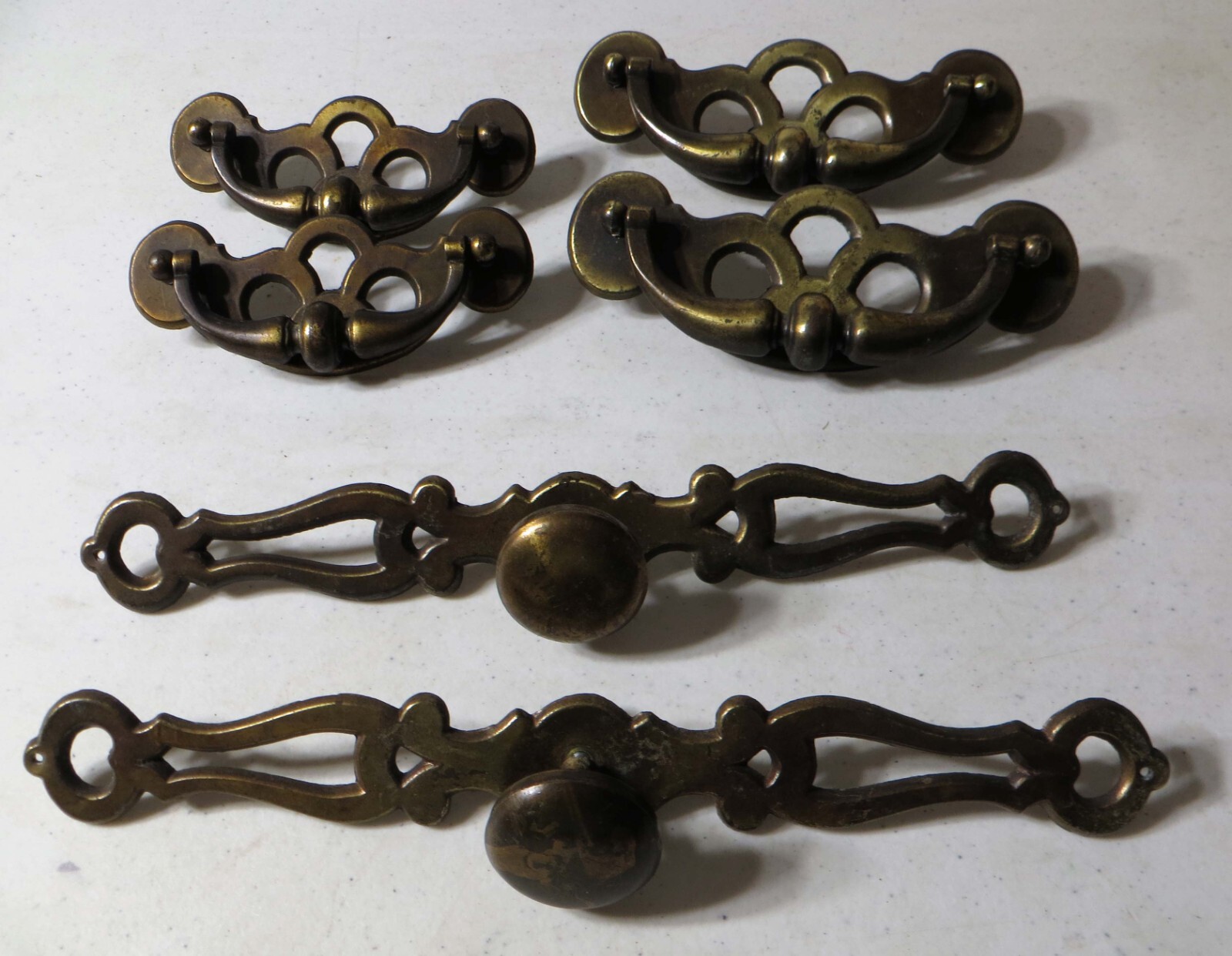 Vintage Drawer Pull Lot Zinc with Light Brushed Brass Plating