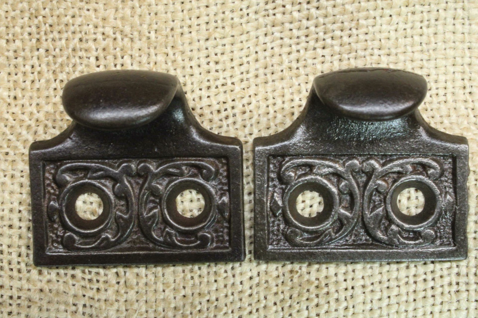 2 Old Window Sash Lifts Pulls Restored Cast Iron Ornate Victorian Ferns Scroll