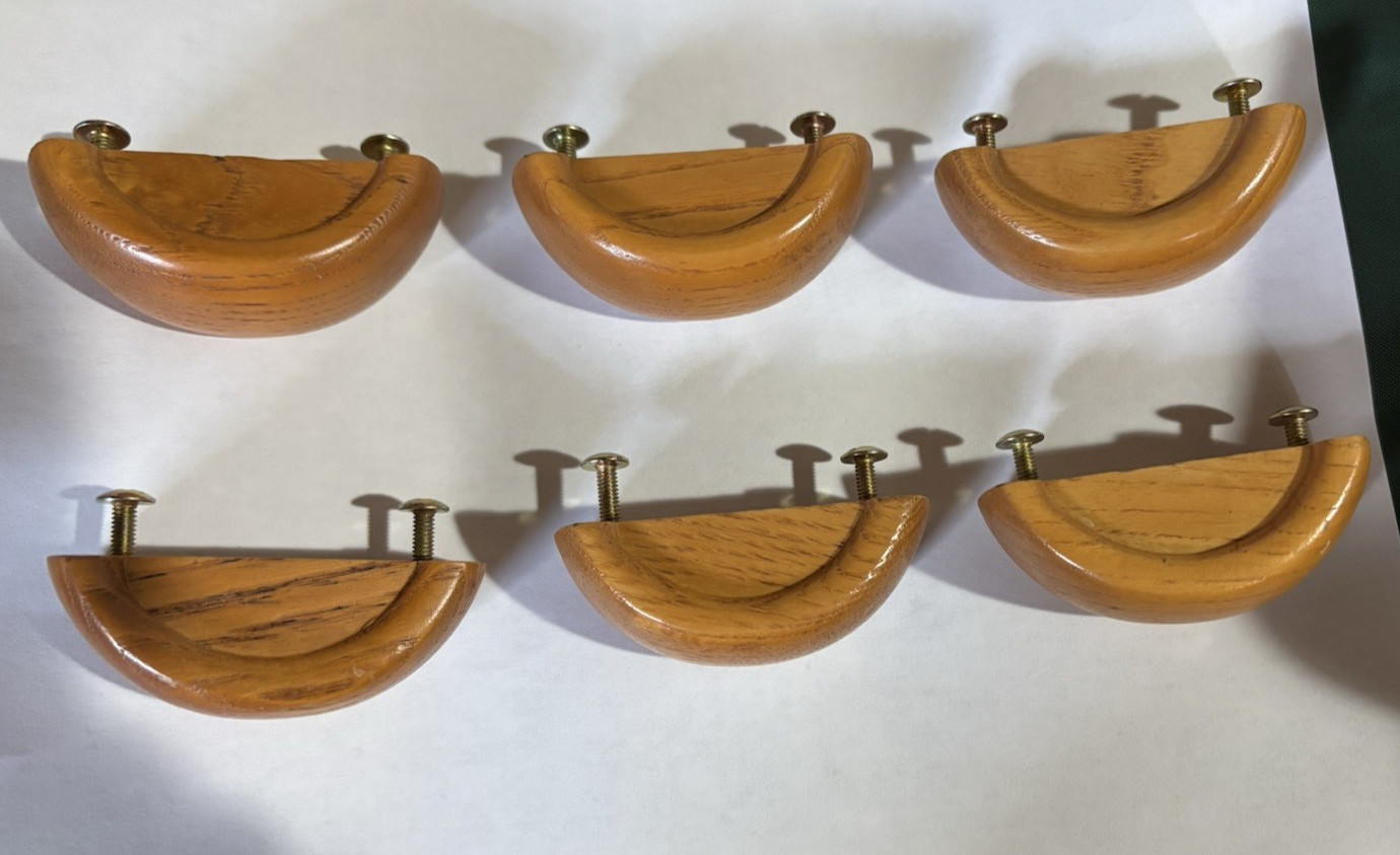 LOT OF 6 HALF CIRCLE WOOD DRAWER PULLS WITH SCREWS & MOUNTING INSTRUCTIONS