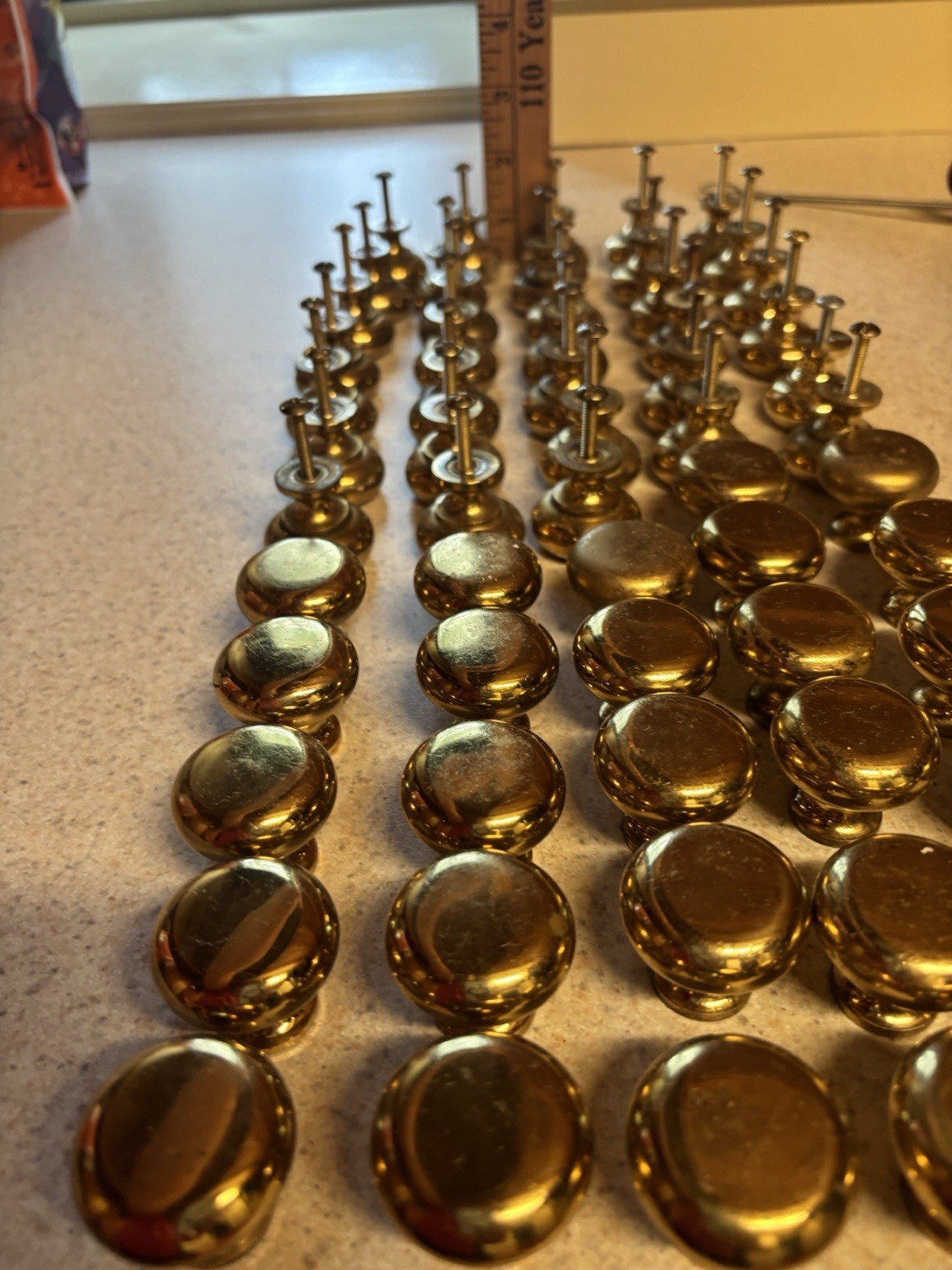 Polished Brass Round Mushroom Shaped Drawer Pulls Set Of 60