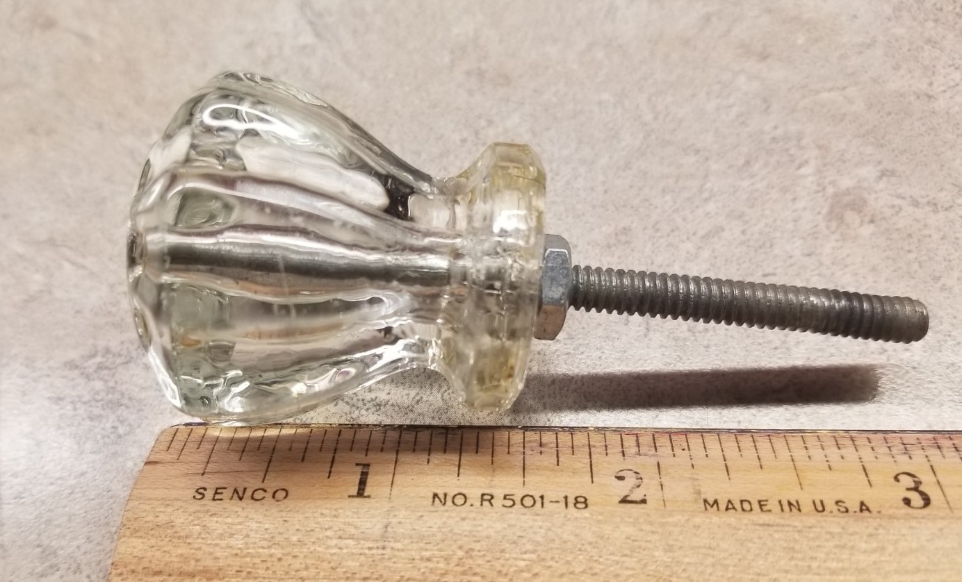 2 Vintage Clear Glass Drawer Cabinet Knobs Pulls 1.5″ 10-Sided Fluted & Faceted