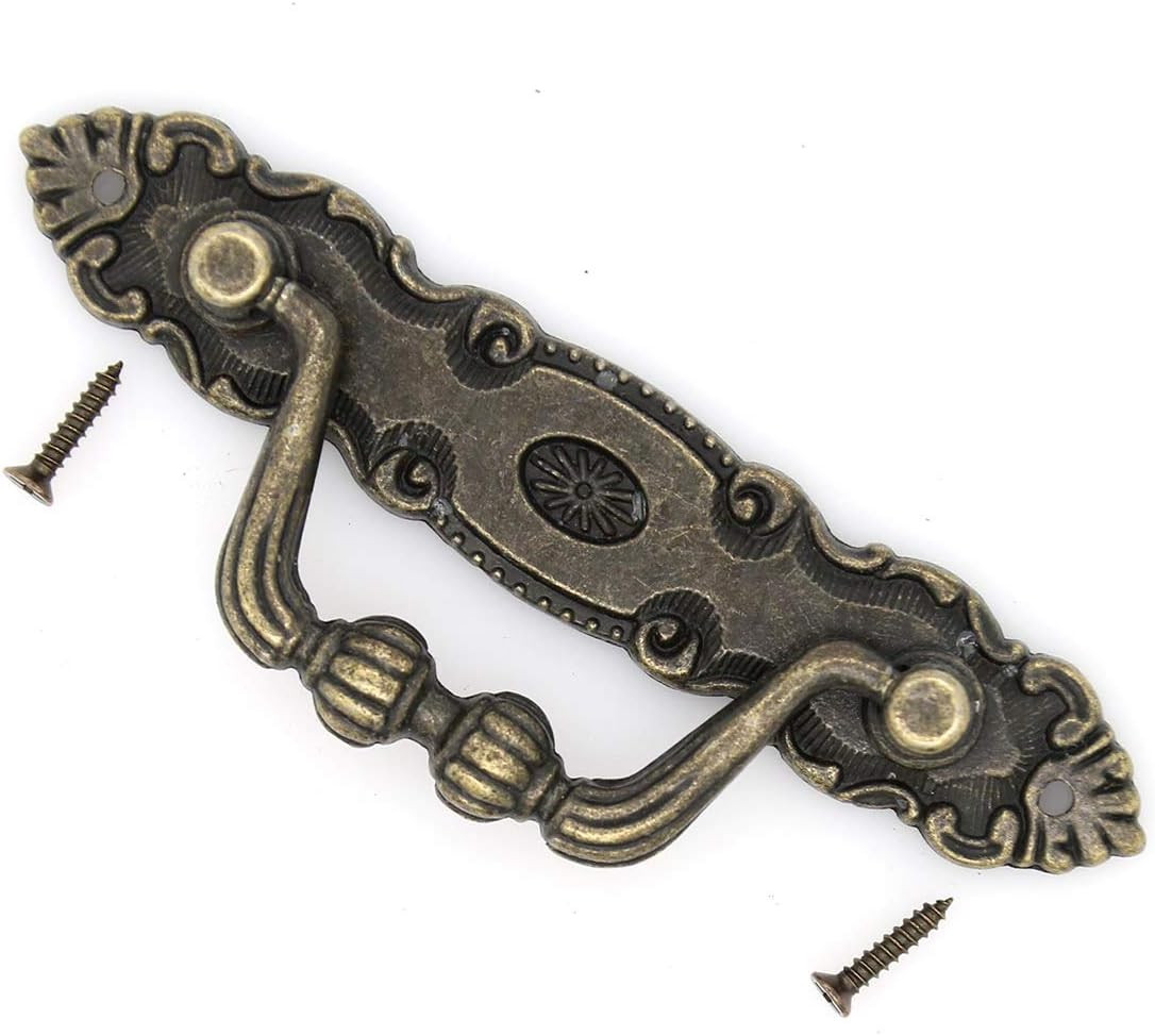 4 Pcs Vintage Antique Brass Bail Pull – Drop Pull Handle for Drawer Cabinet Dres