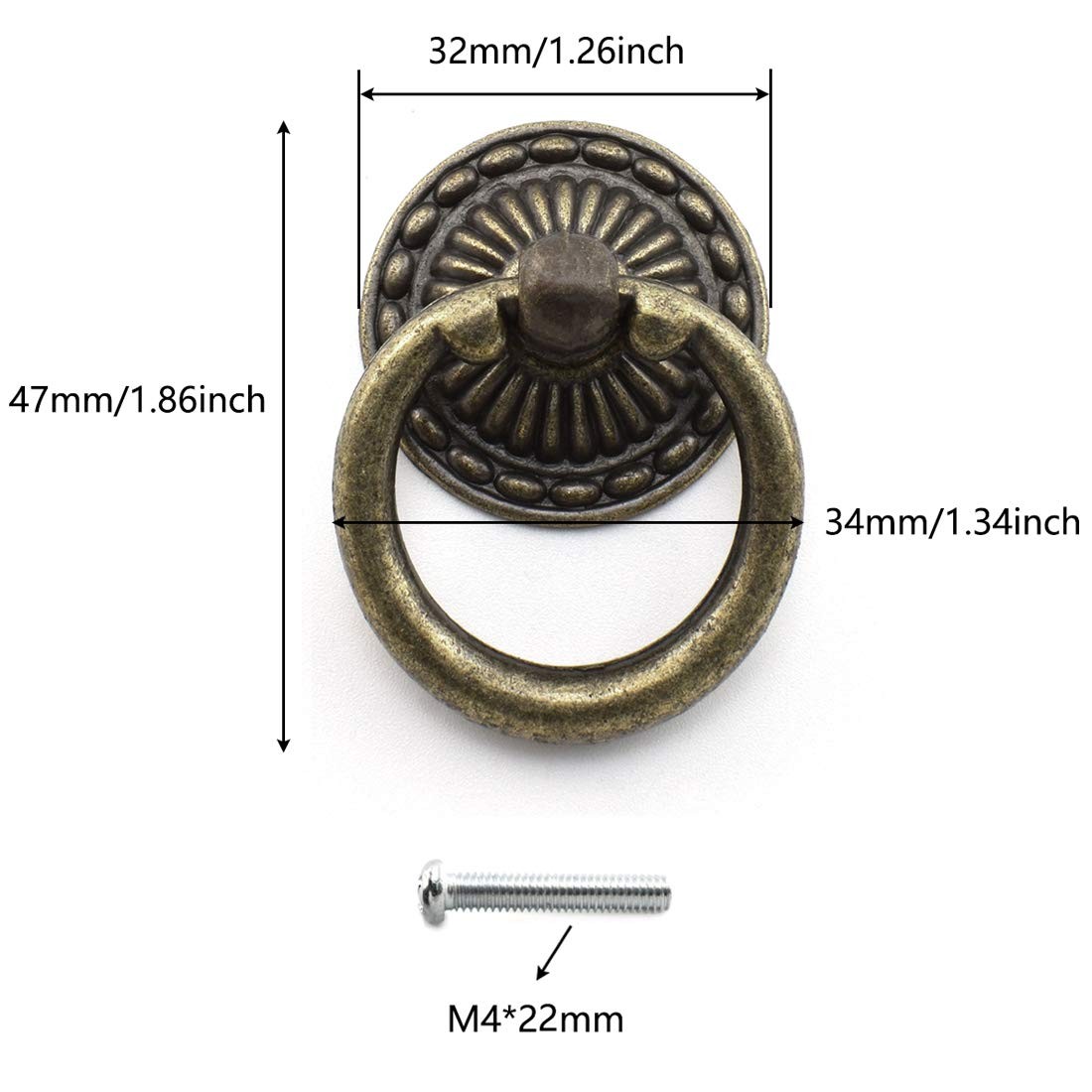 Vintage Bronze Pull Handles, OZXNO 4-Pack Antique Ring Knob Pulls with