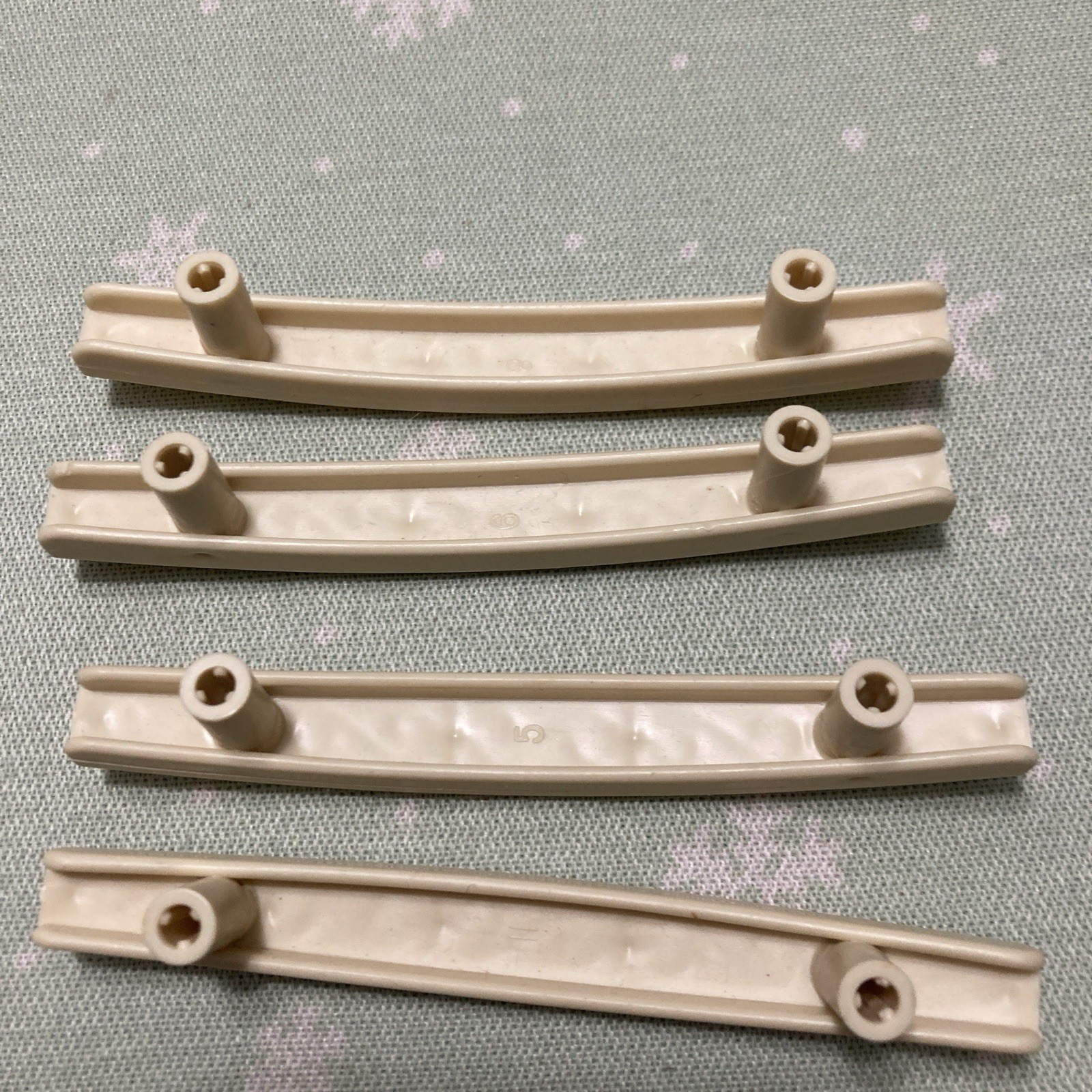 Beige Kitchen Cupboard Handles set of 4 Vtg Scrolled MCM Plastic Cabinet