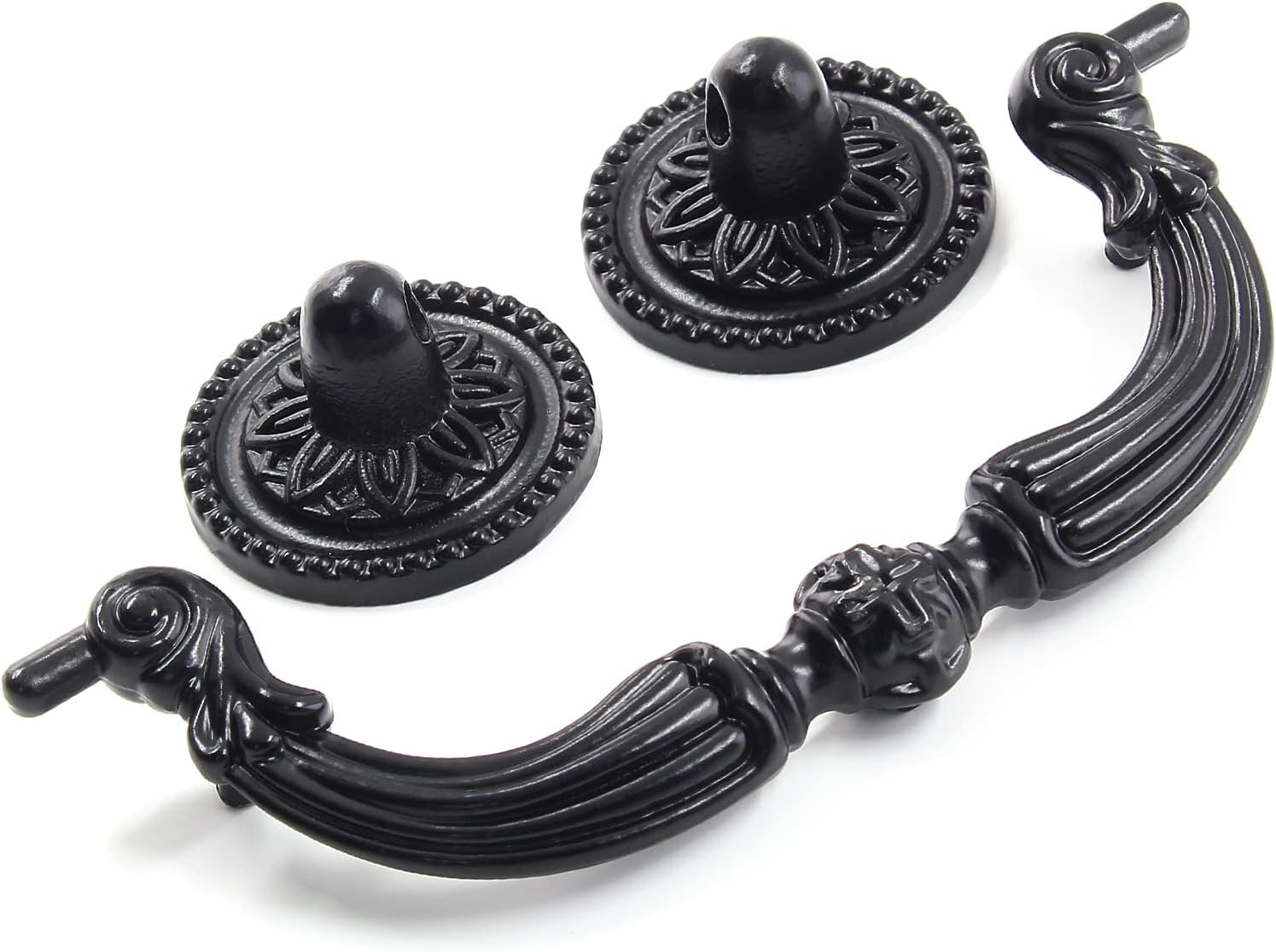 4 Pack Antique Drop Drawer Pull, 3.5 Inch Hole Center, Black | Vintage Bail