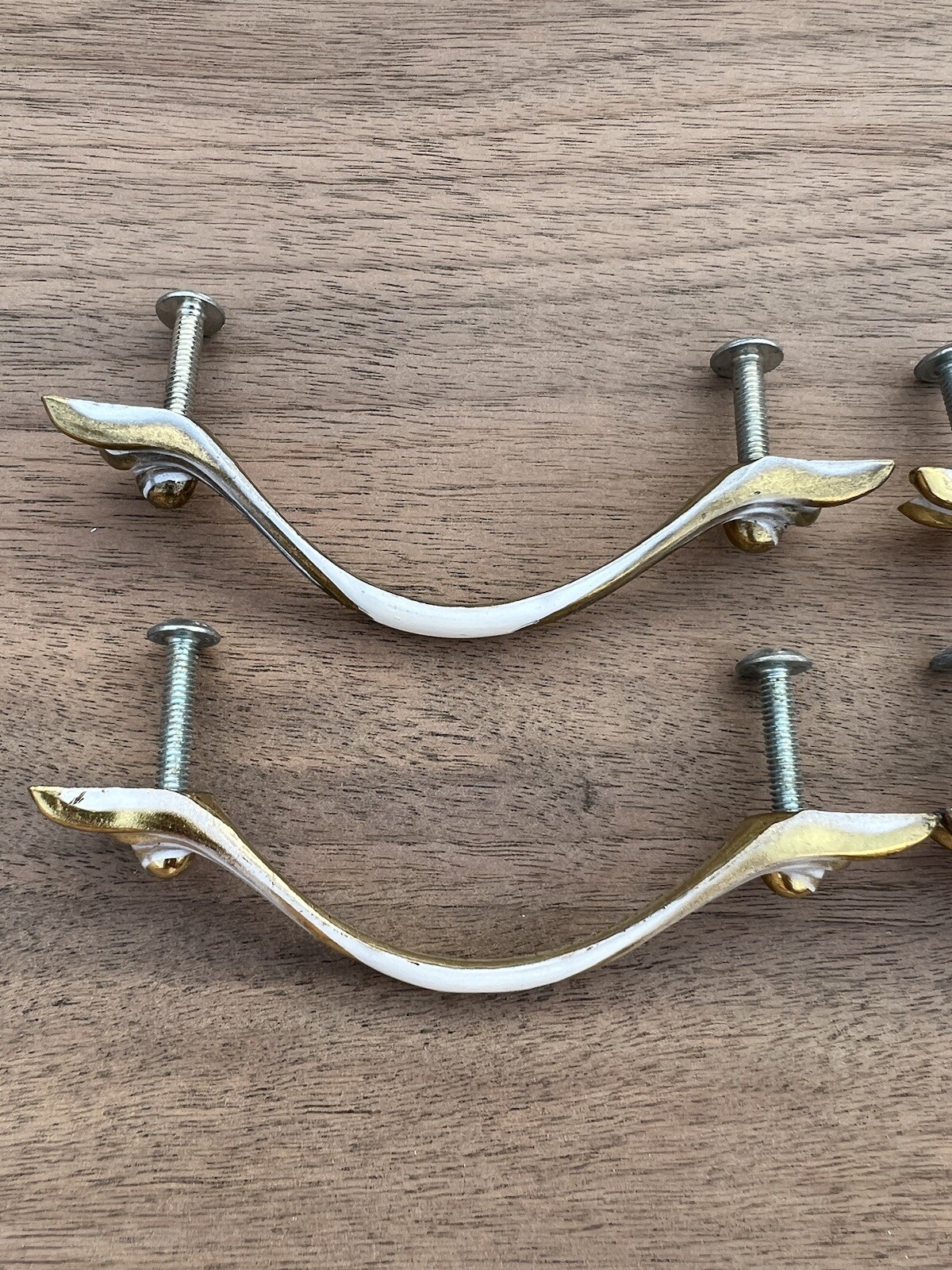 French Provincial Drawer Pulls Lot of 4 Center White On Brass