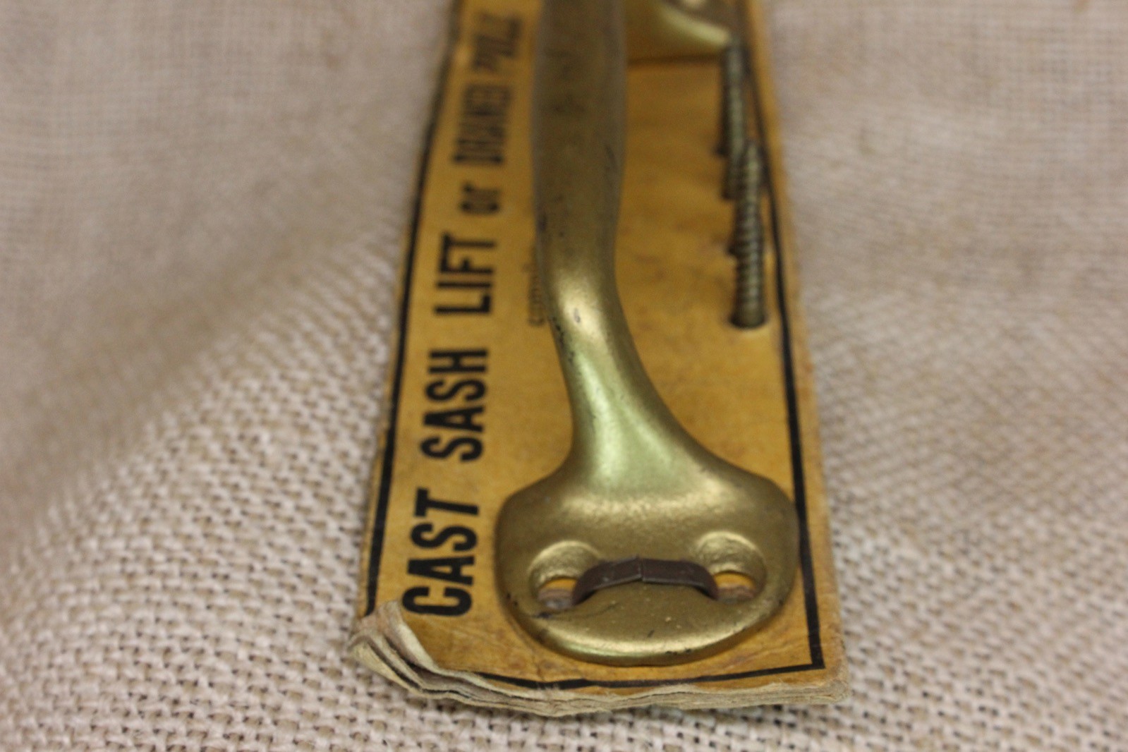 Old Screen Door Offset Handle Drawer Pull Sash Lift Vintage Brass Color Carded