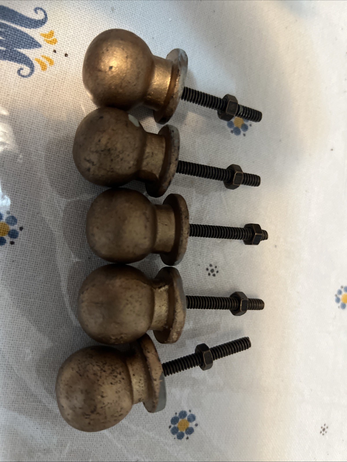 Vintage Draw Pulls Metal Golden Set 5 1″ Long Ball Shaped
