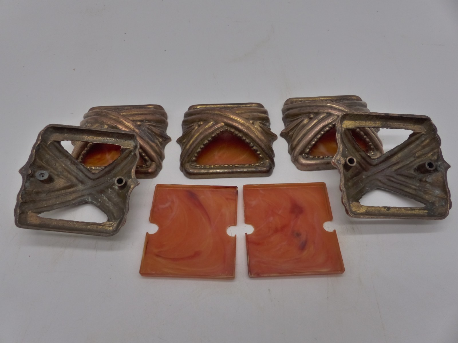 Lot of (5) Art Deco Style Brass Dresser/Desk Pulls Bakelite Insert 2″ Center