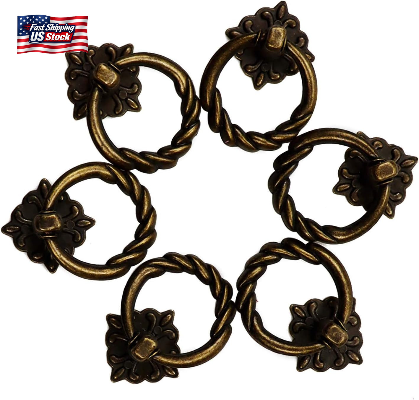 Chris.W 6Pcs Vintage Bronze Drop Ring Knobs Pulls Handles for Dresser Drawer Ant