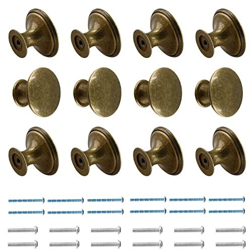 12 Pcs Cabinet Knobs Metal Drawer Knobs Round Dresser Handle 12 Pack Brass