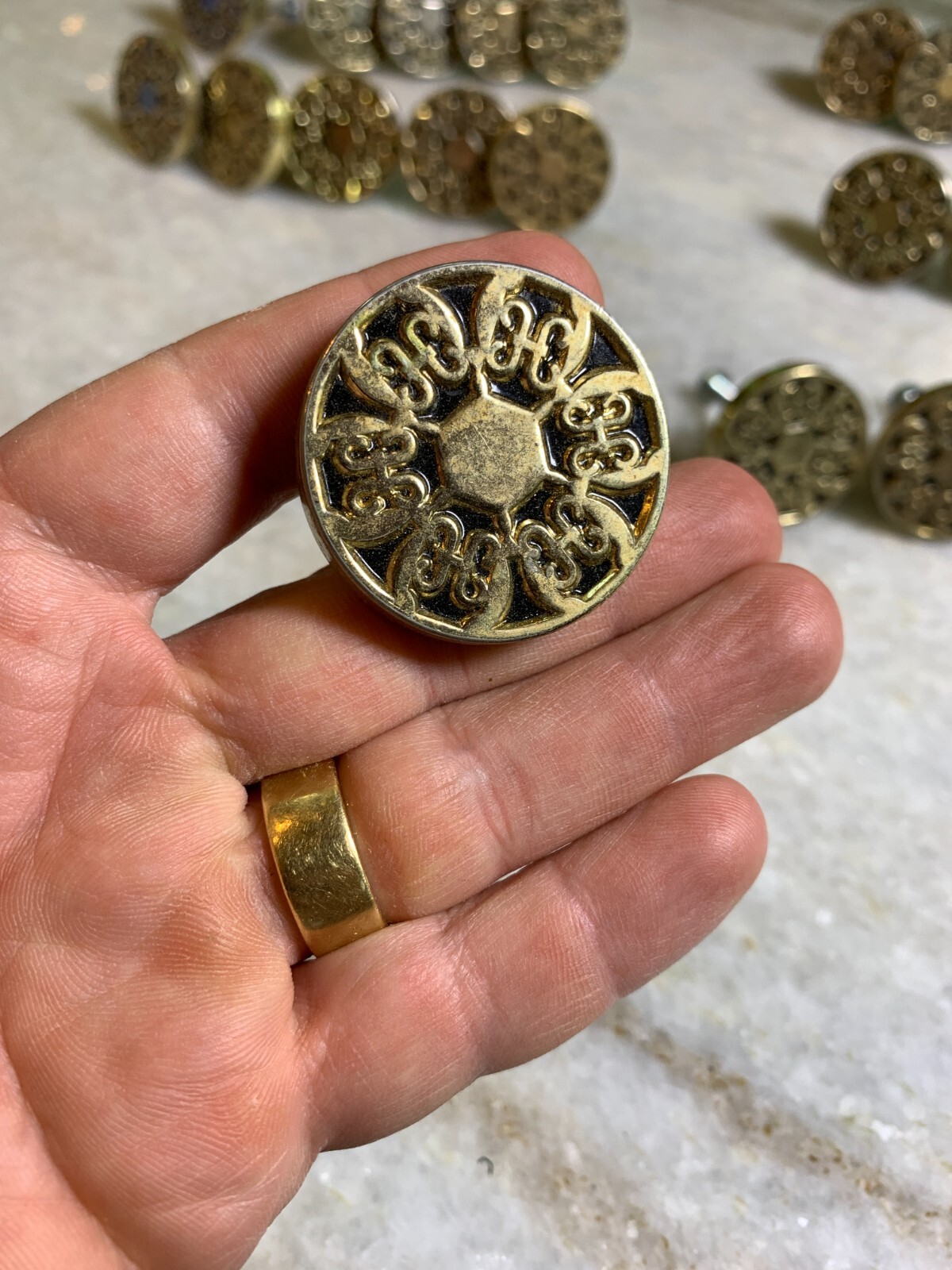 Vintage Mid Century 1960s 60s 1970s 70s Gold Enamel Drawer Knob Pull Knobs Pulls
