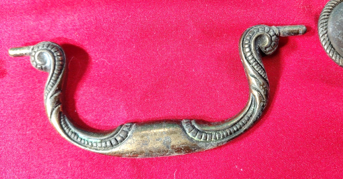 Antique Solid Brass Drawer Bail Drop Handle Pulls Lot of 4 Patina 2 Designs